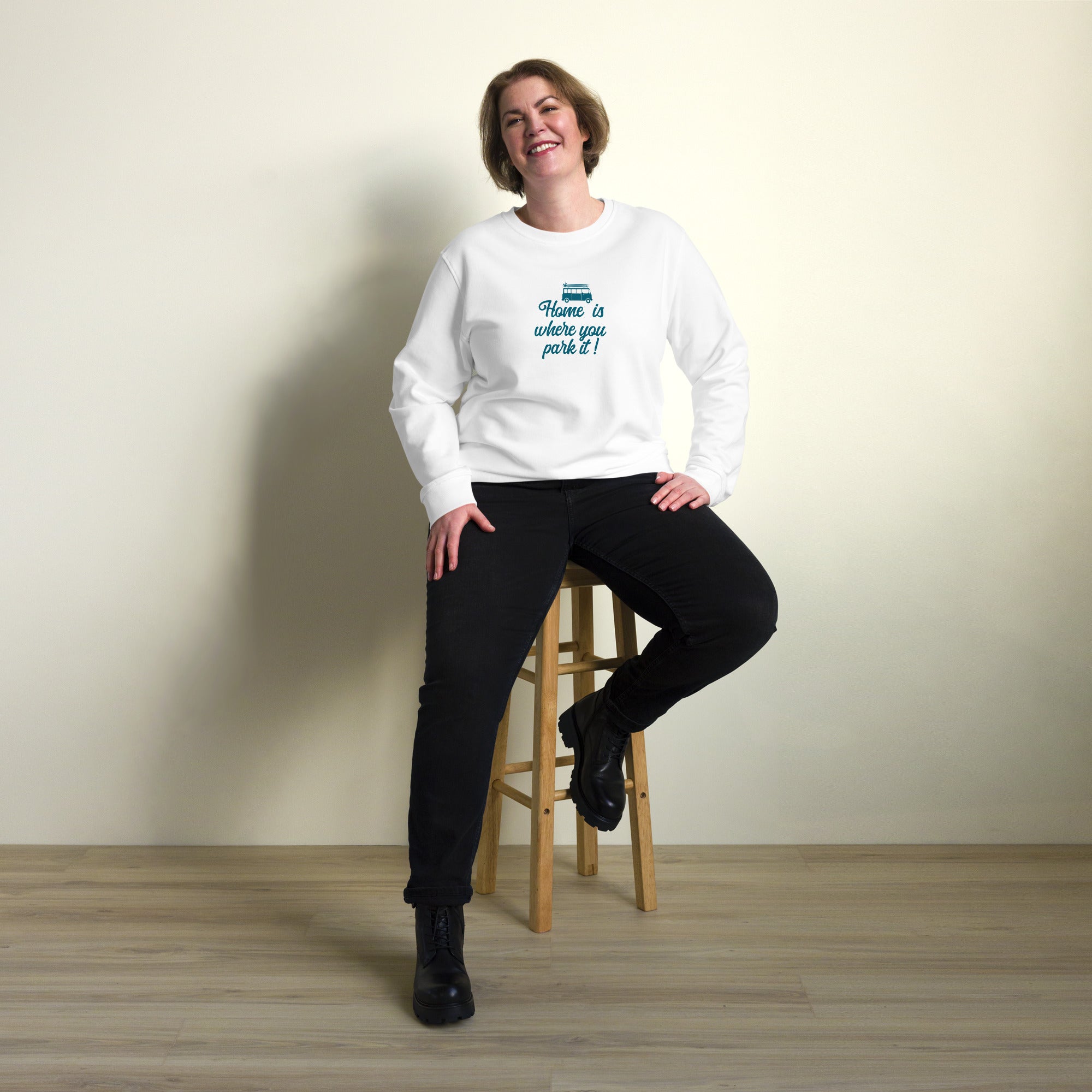 Unisex organic sweatshirt Blue Surf Combi Home is where you park it