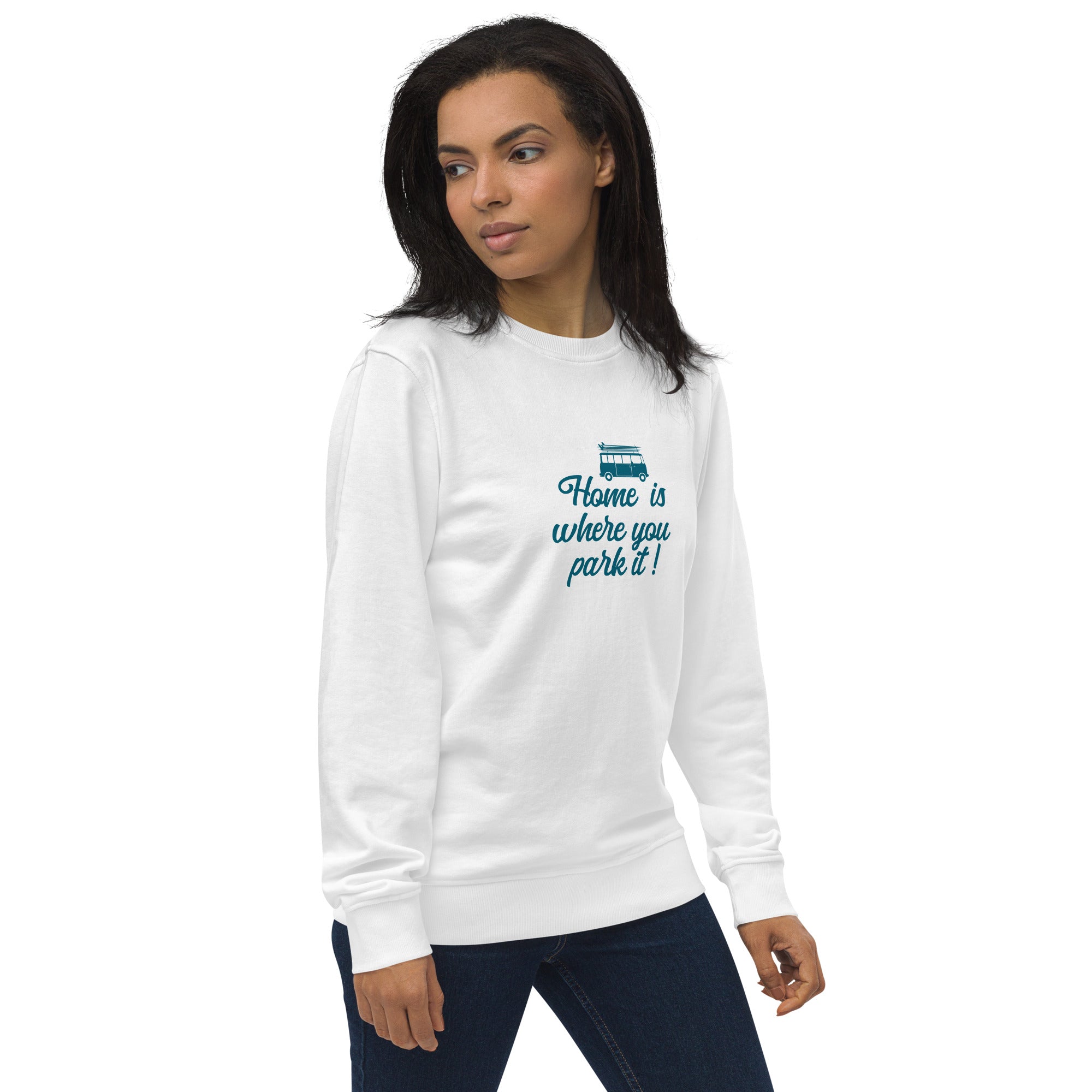 Unisex organic sweatshirt Blue Surf Combi Home is where you park it