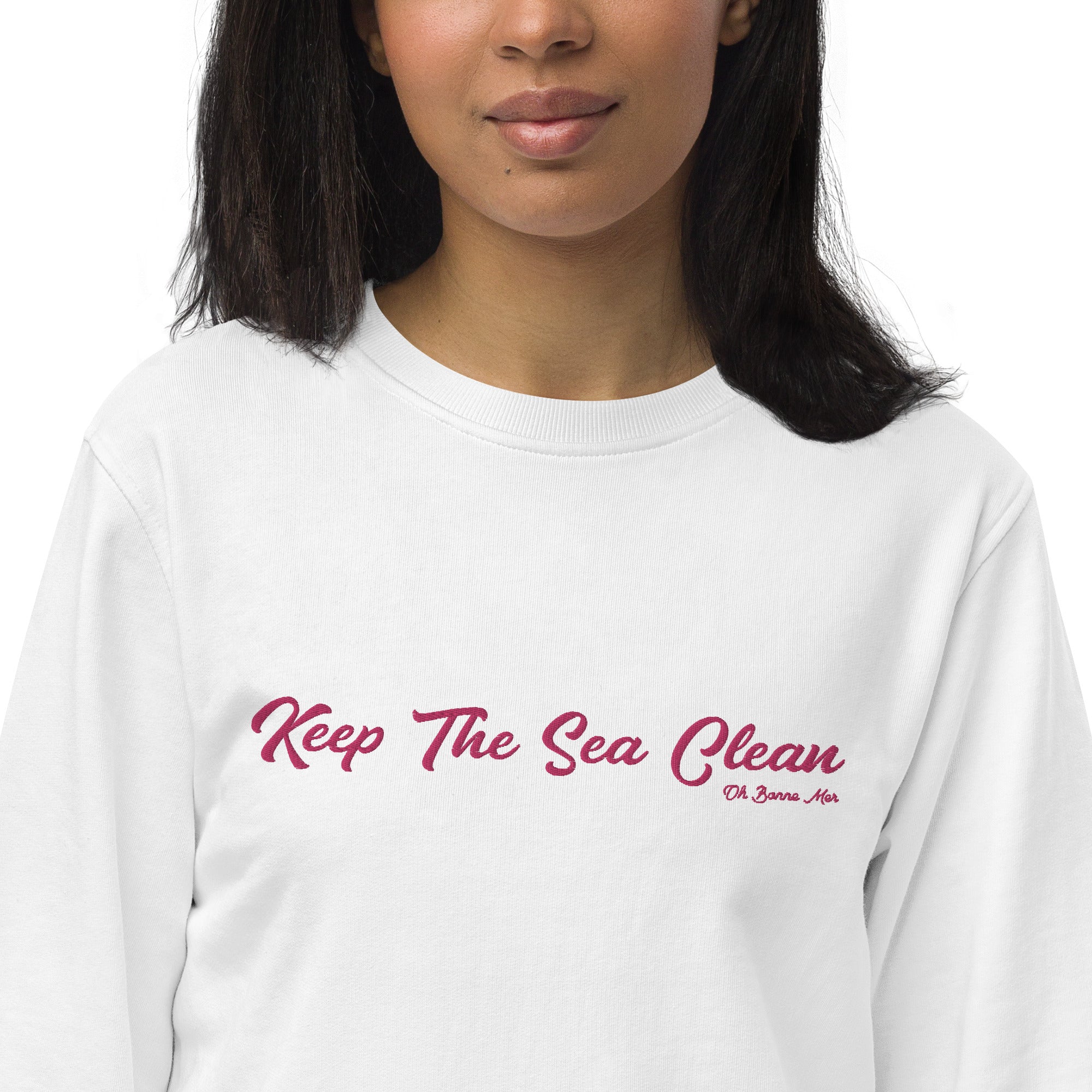 Unisex organic sweatshirt Keep The Sea Clean large flamingo embroidered pattern