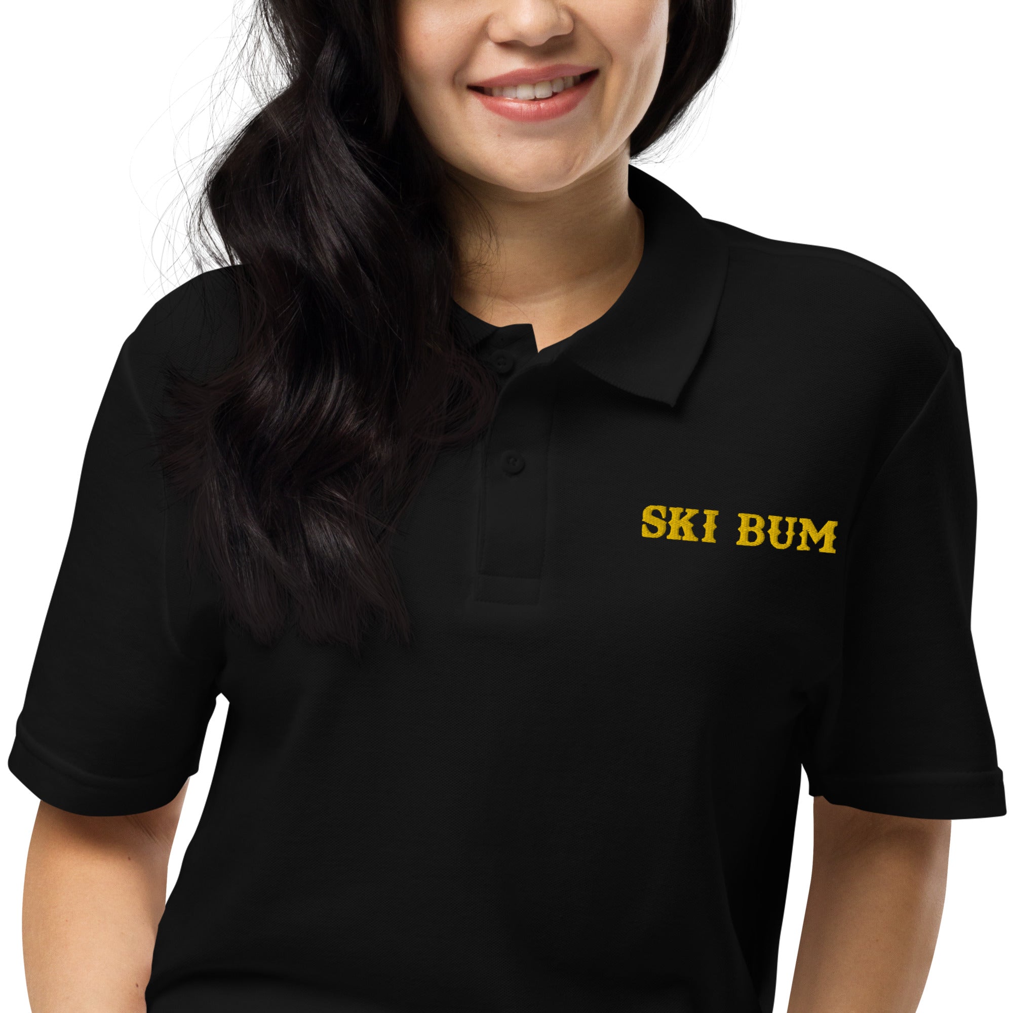 Unisex pique polo shirt Ski Bum Gold embroidered pattern