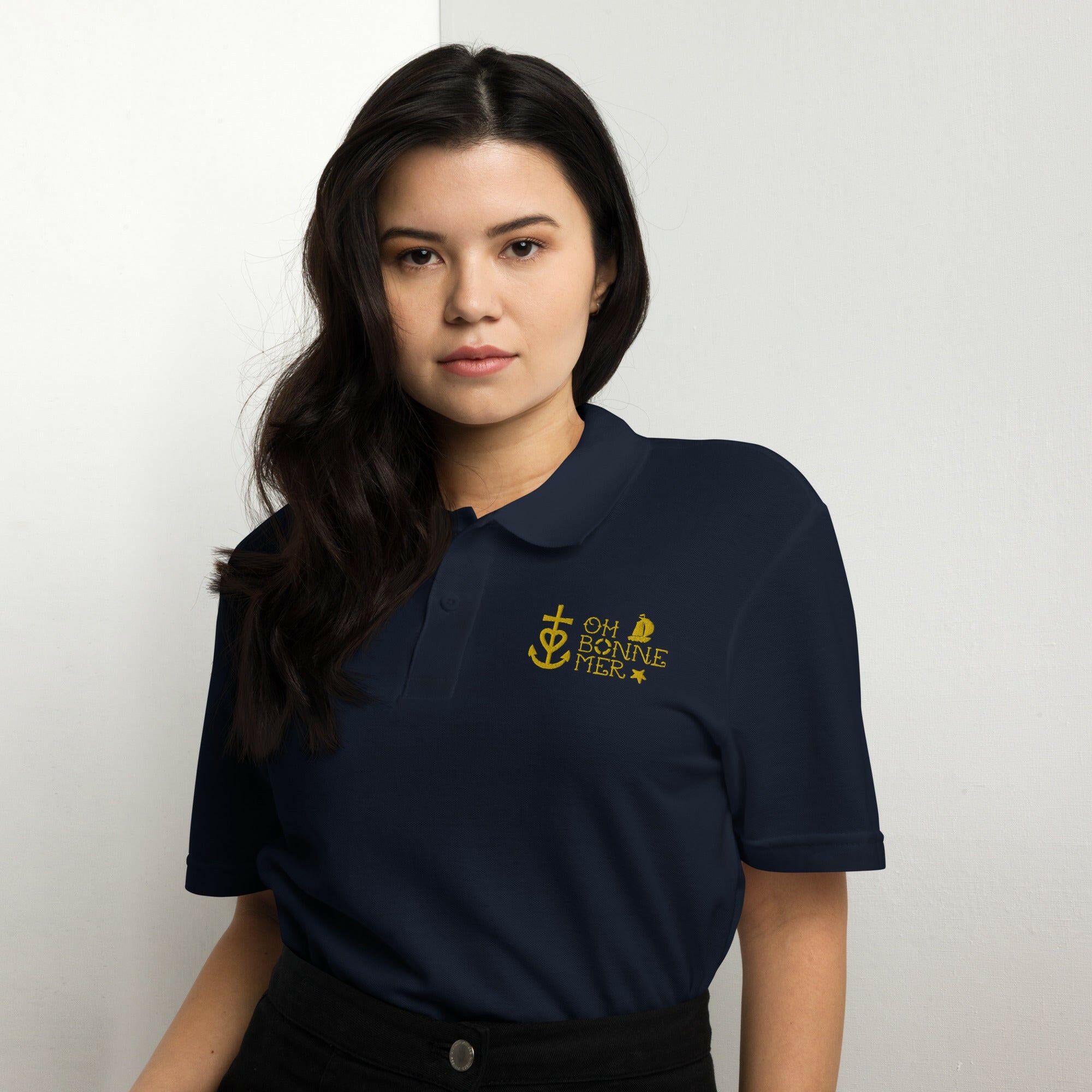 Unisex pique polo shirt Oh Bonne Mer 2 embroidered pattern