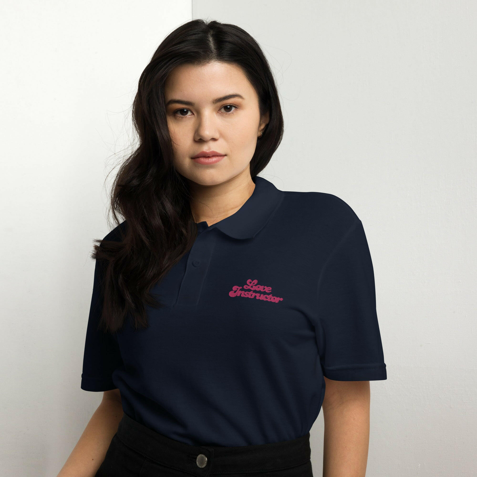 Unisex pique polo shirt Love instructor embroidered pattern