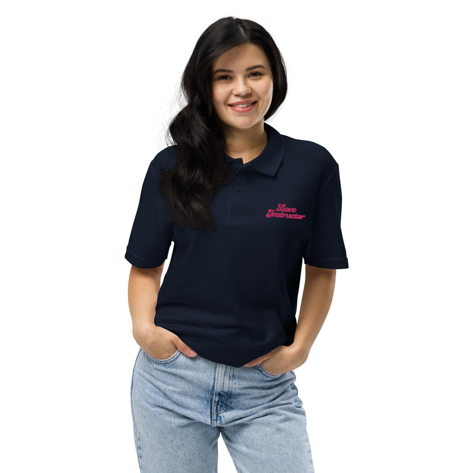 Unisex pique polo shirt Love instructor embroidered pattern