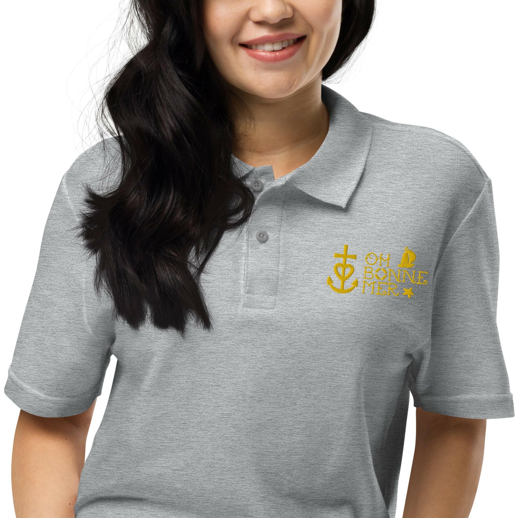 Unisex pique polo shirt Oh Bonne Mer 2 embroidered pattern