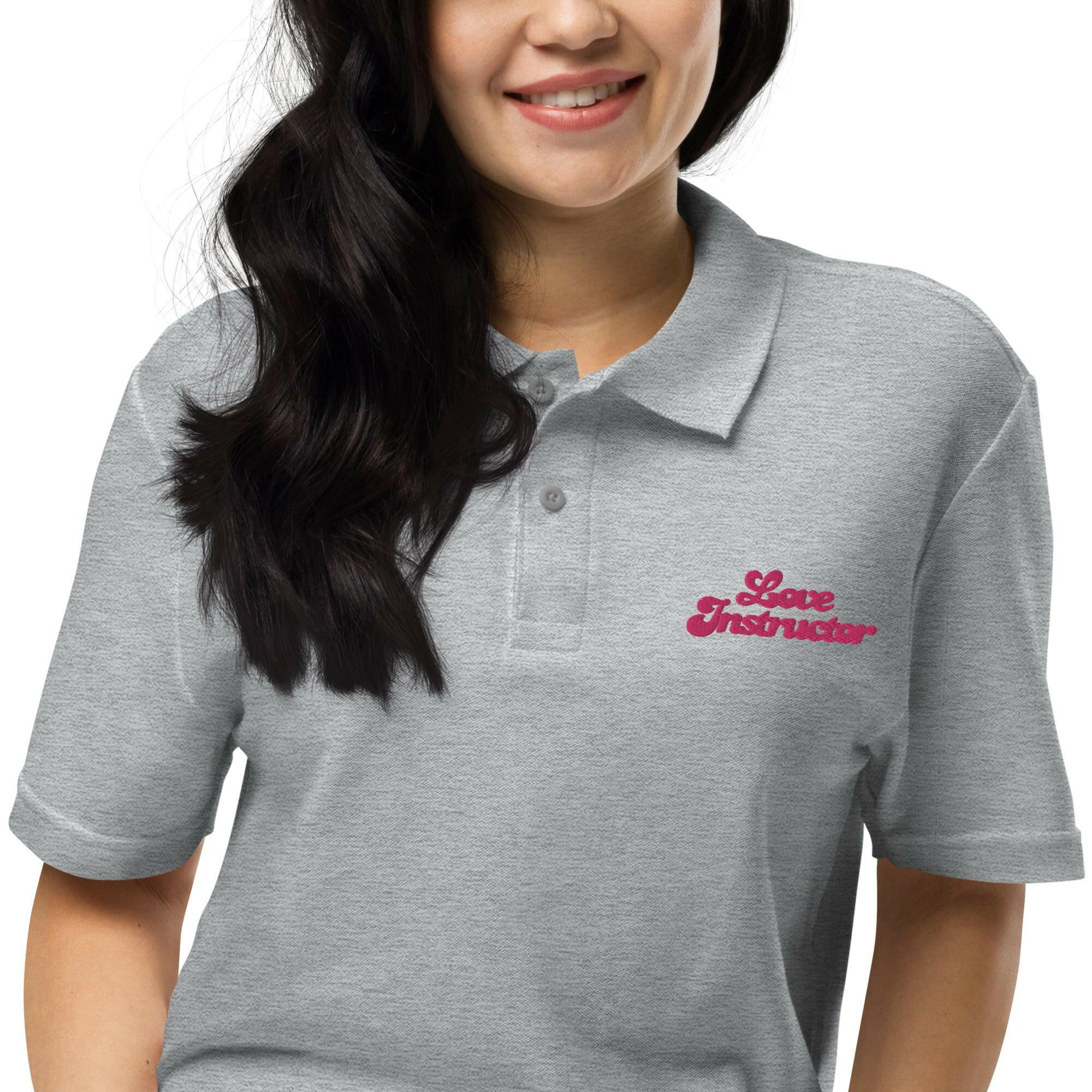 Unisex pique polo shirt Love instructor embroidered pattern