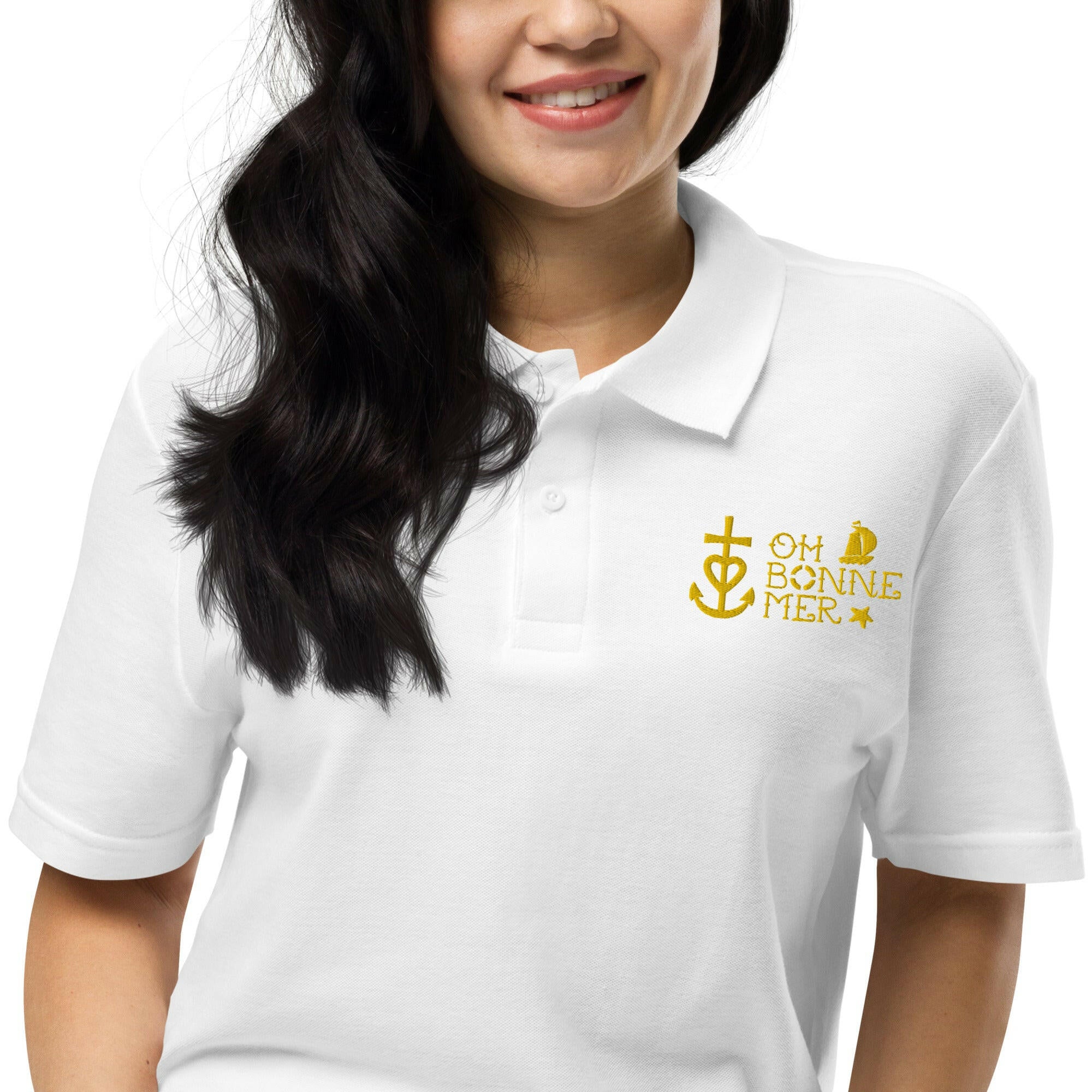 Unisex pique polo shirt Oh Bonne Mer 2 embroidered pattern