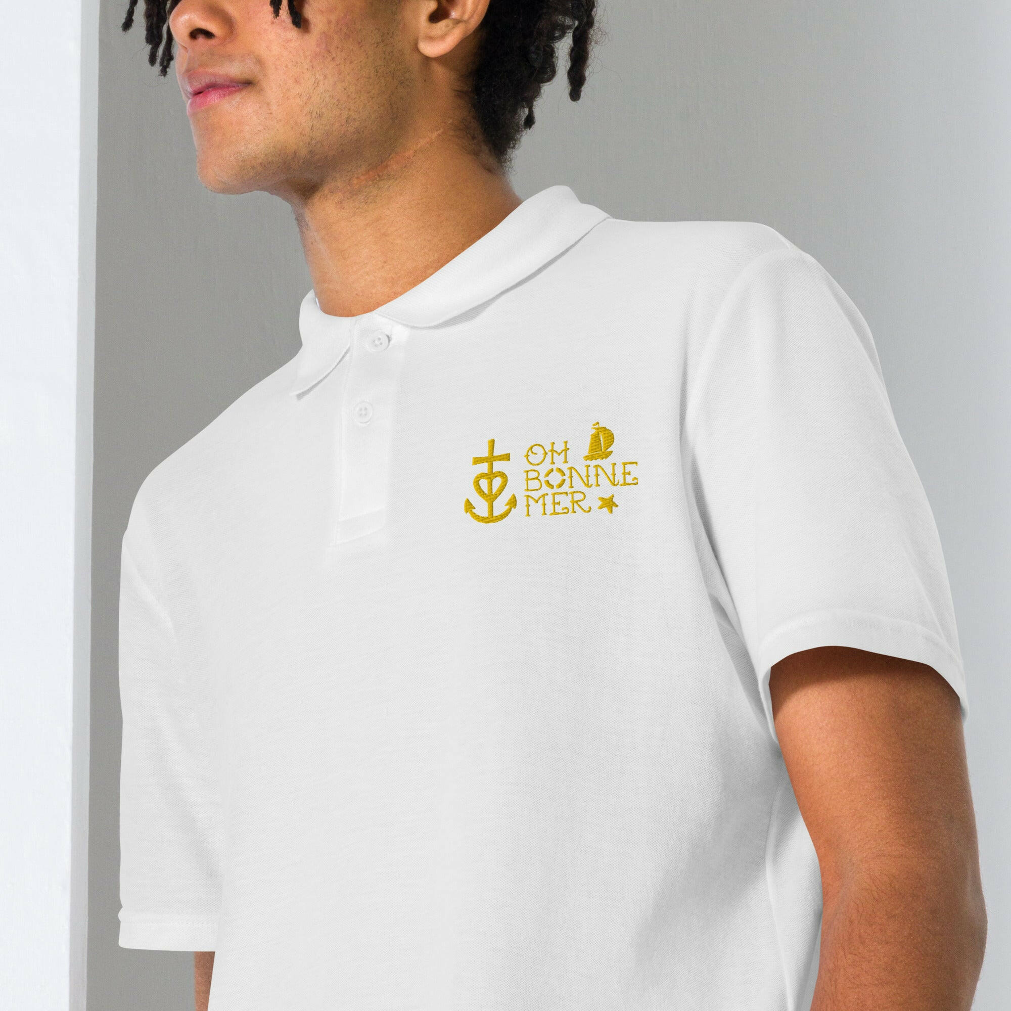 Unisex pique polo shirt Oh Bonne Mer 2 embroidered pattern