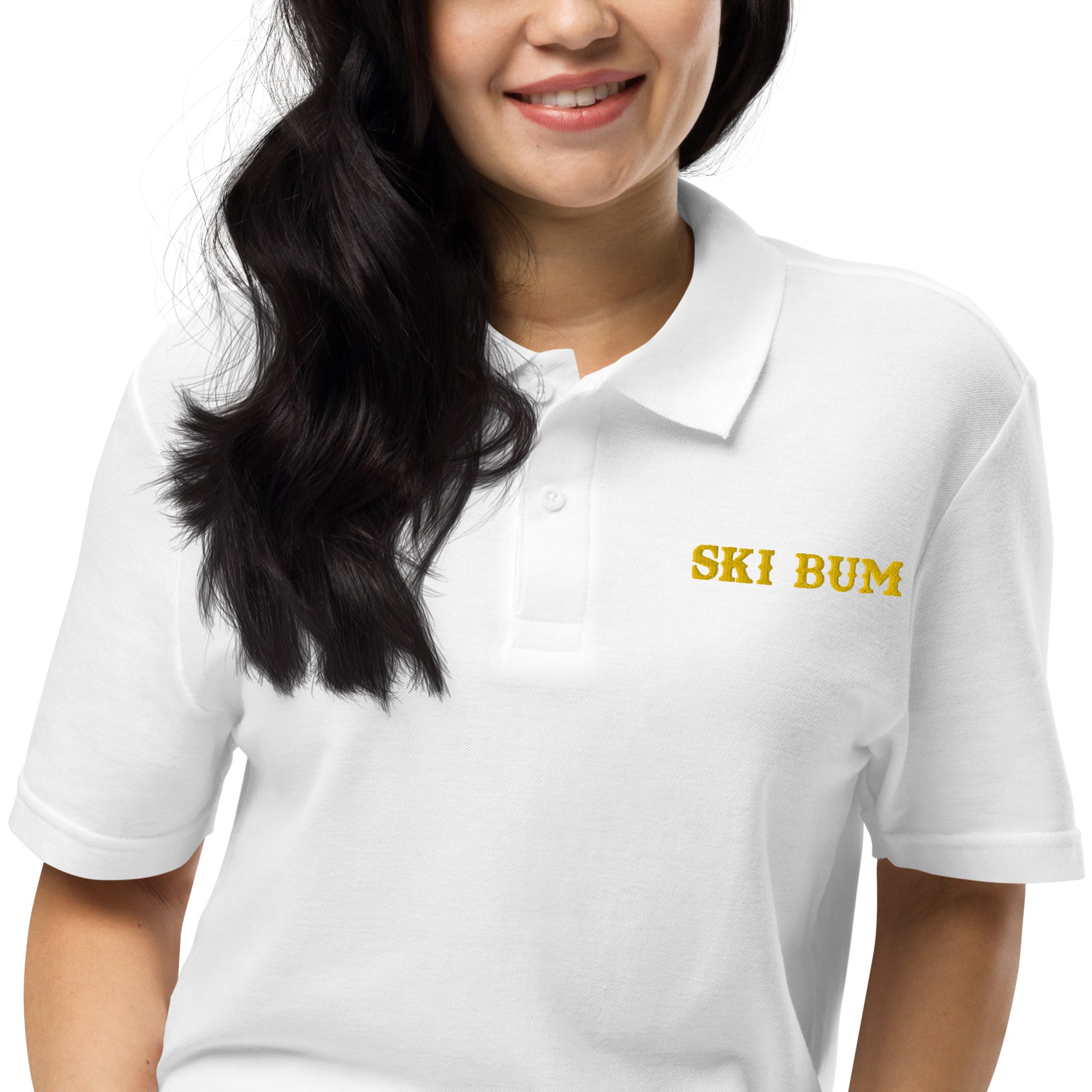 Unisex pique polo shirt Ski Bum Gold embroidered pattern