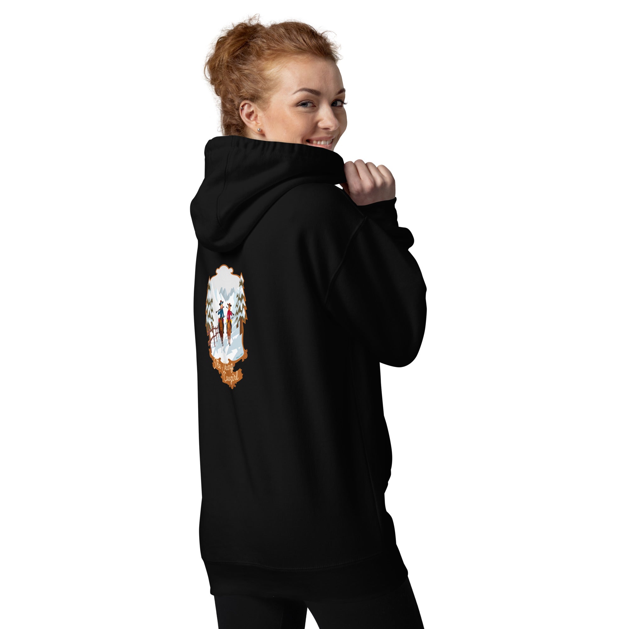 Unisex Cotton Hoodie The Skiing Cowgirl (front & back)