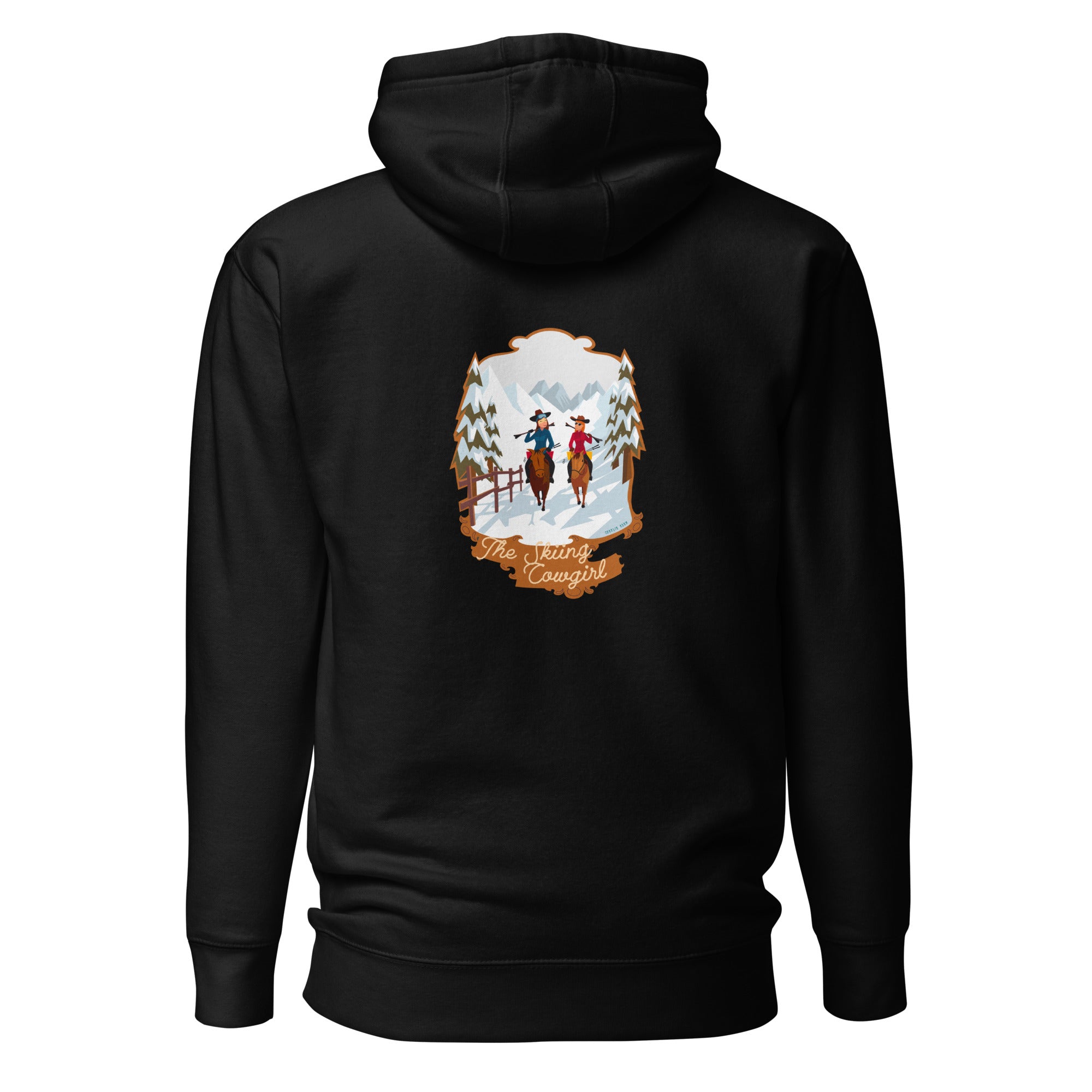 Unisex Cotton Hoodie The Skiing Cowgirl (front & back)