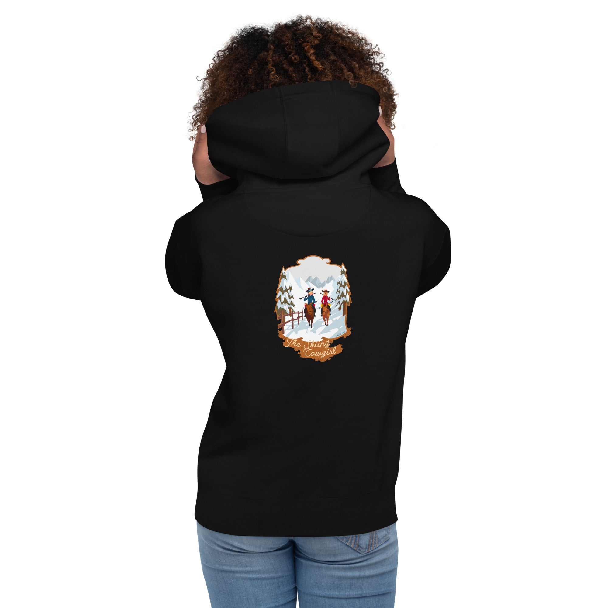 Unisex Cotton Hoodie The Skiing Cowgirl (front & back)