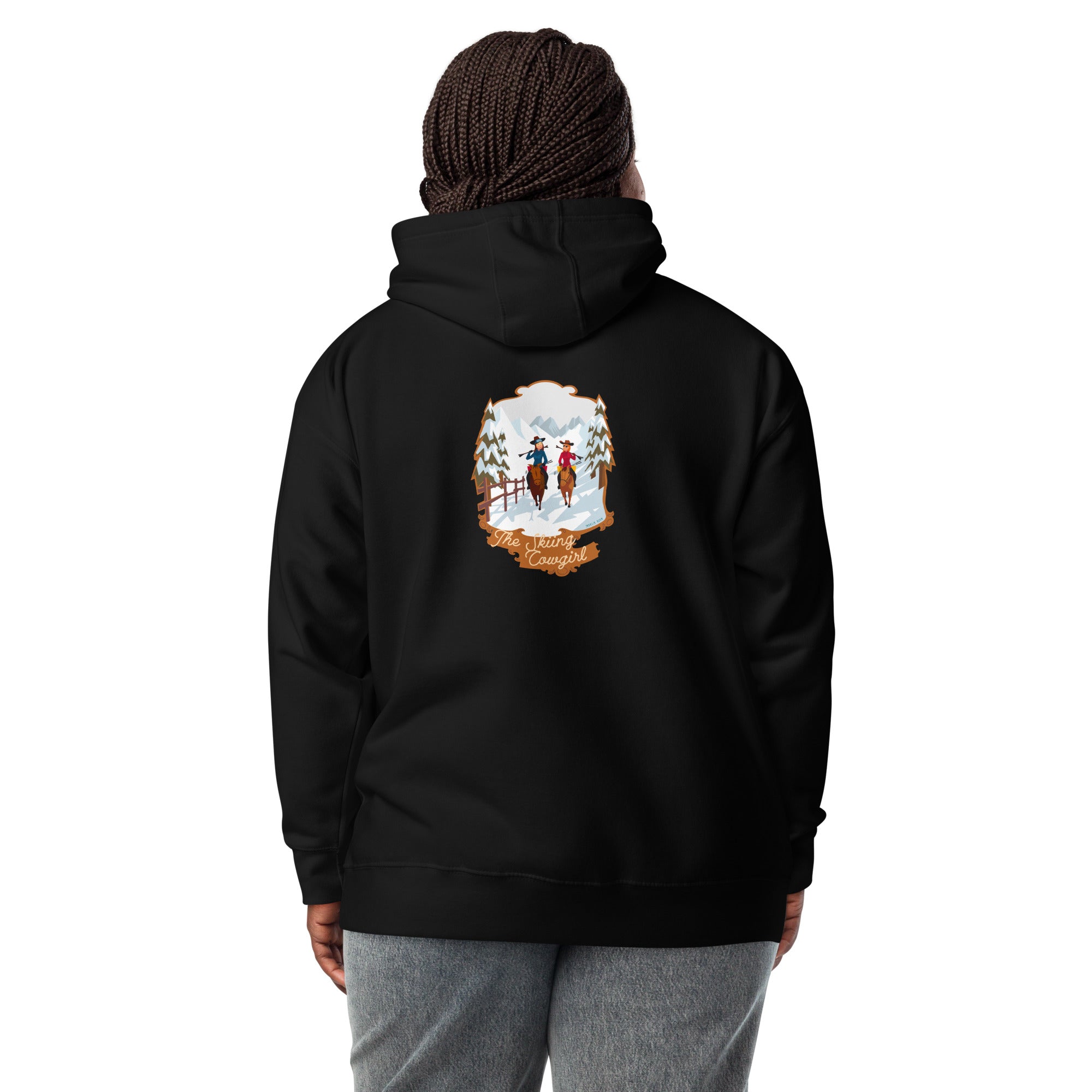 Unisex Cotton Hoodie The Skiing Cowgirl (front & back)