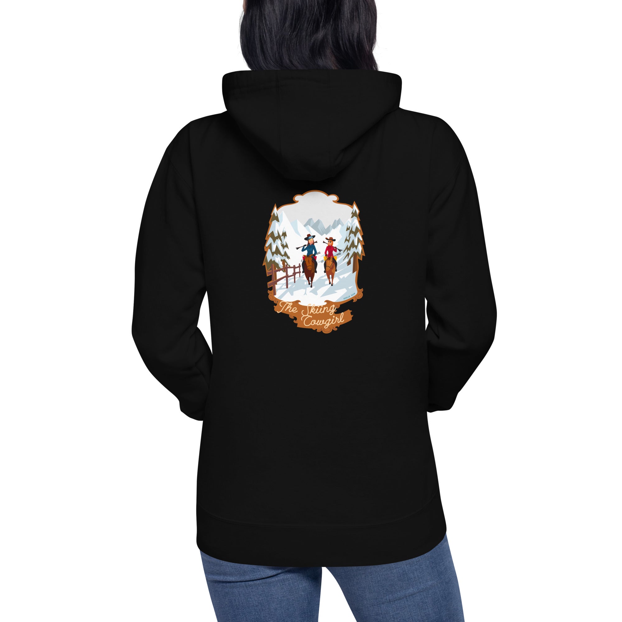 Unisex Cotton Hoodie The Skiing Cowgirl (front & back)