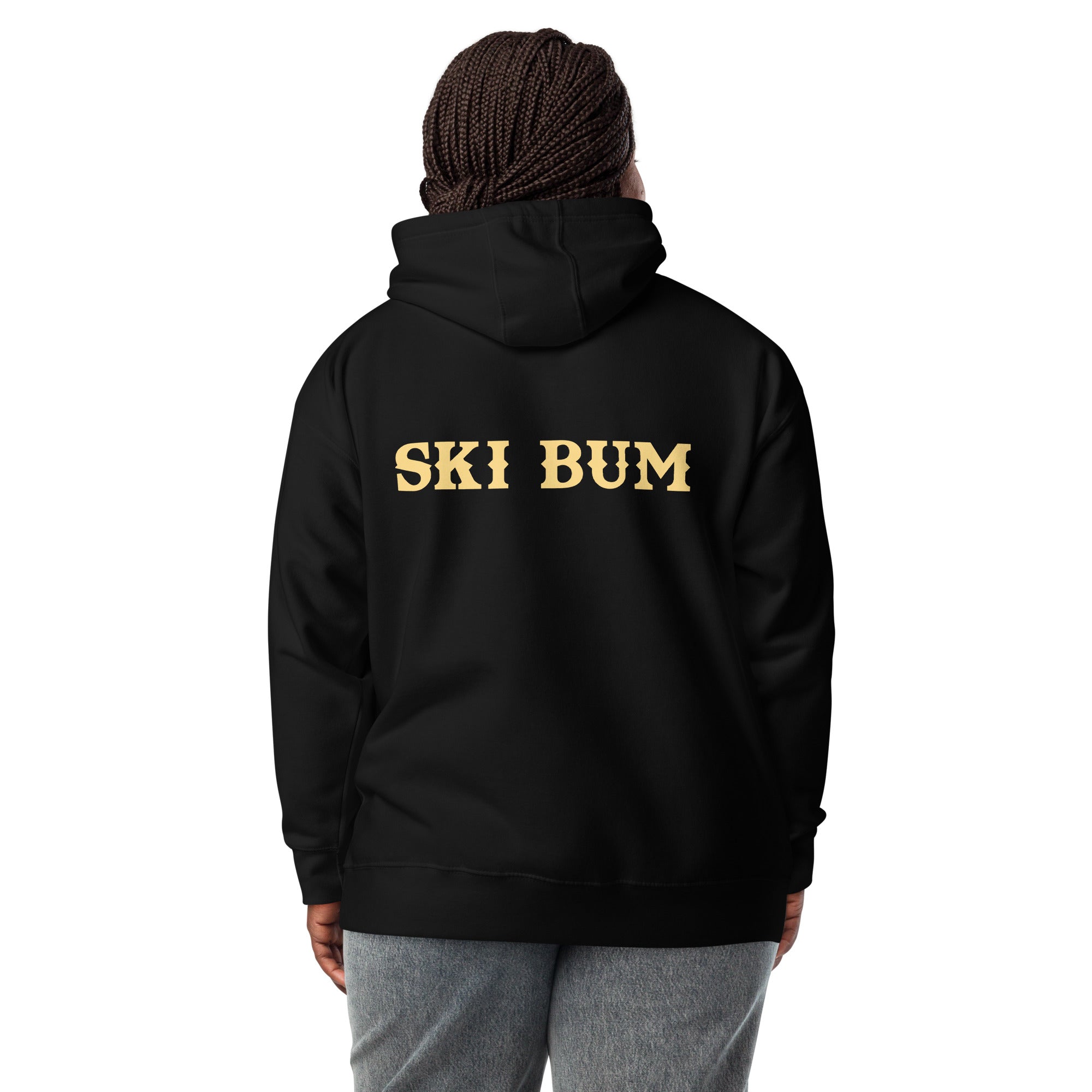 Unisex Cotton Hoodie Ski Bum light text (front & back)