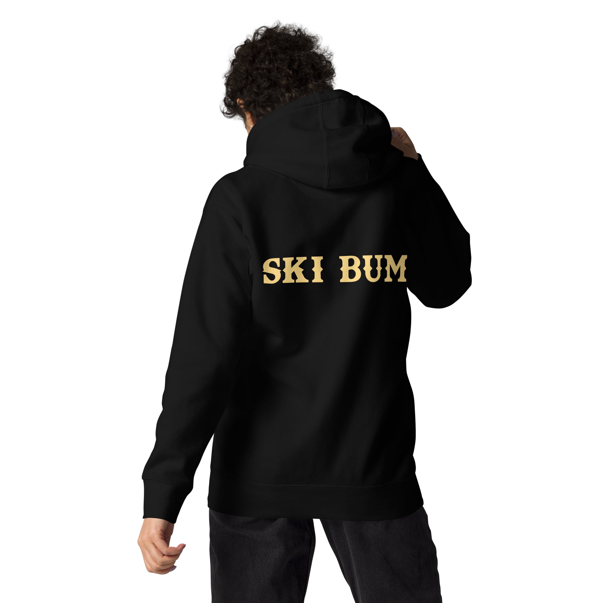 Unisex Cotton Hoodie Ski Bum light text (front & back)