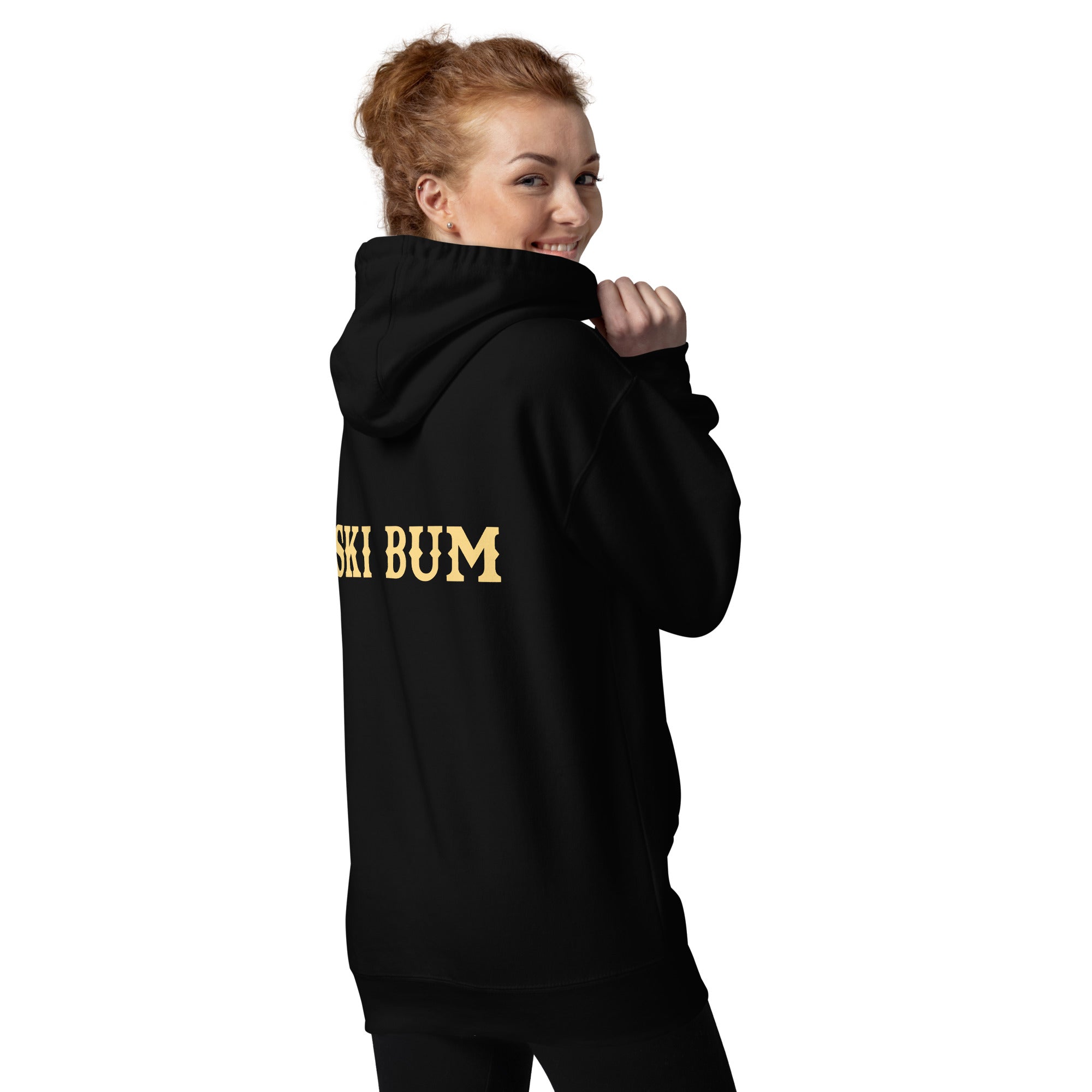 Unisex Cotton Hoodie Ski Bum light text (front & back)