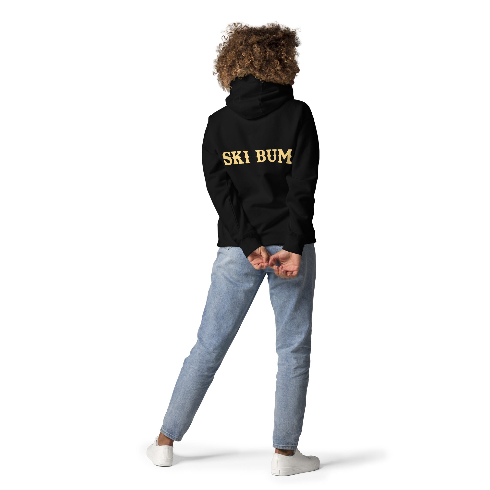 Unisex Cotton Hoodie Ski Bum light text (front & back)