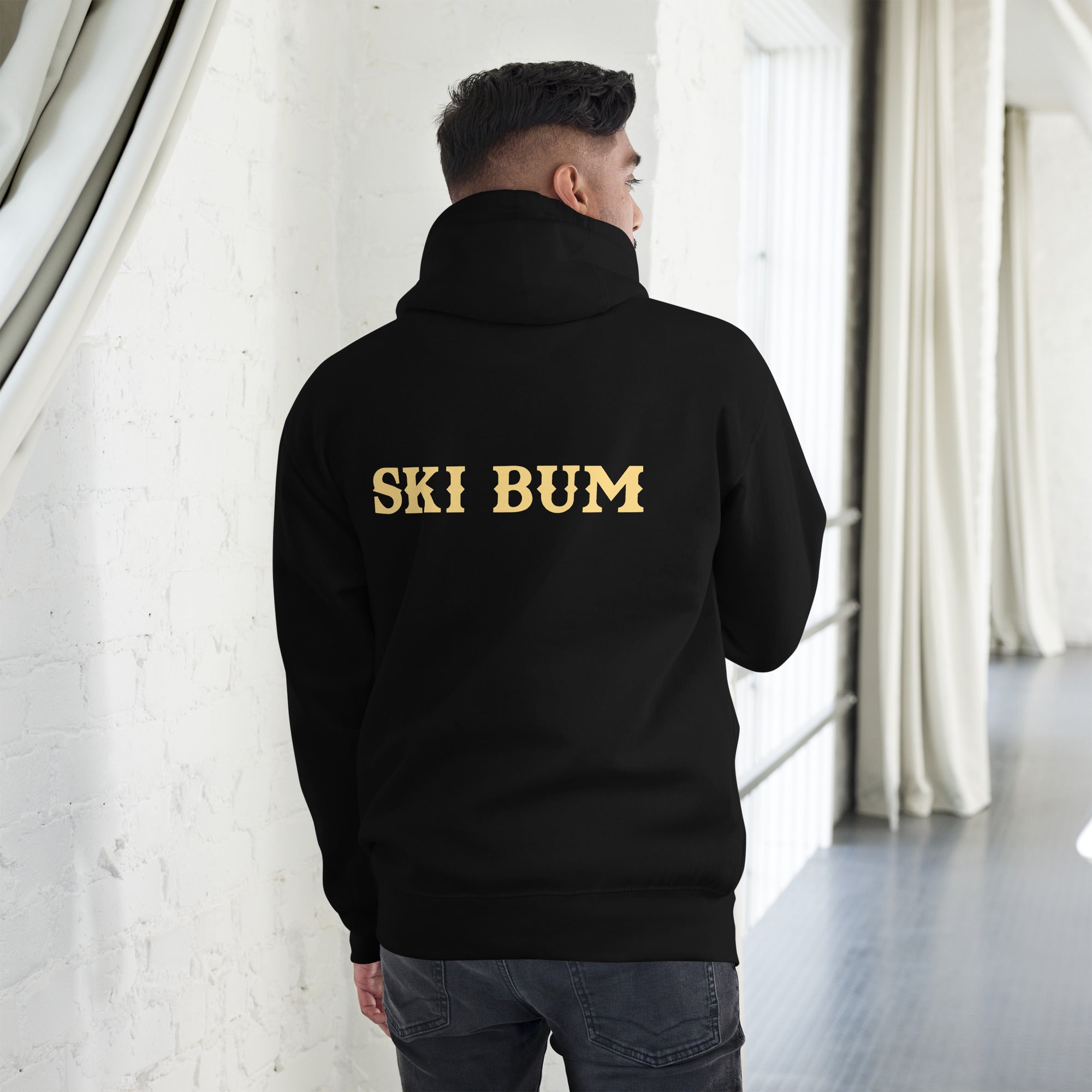 Unisex Cotton Hoodie Ski Bum light text (front & back)