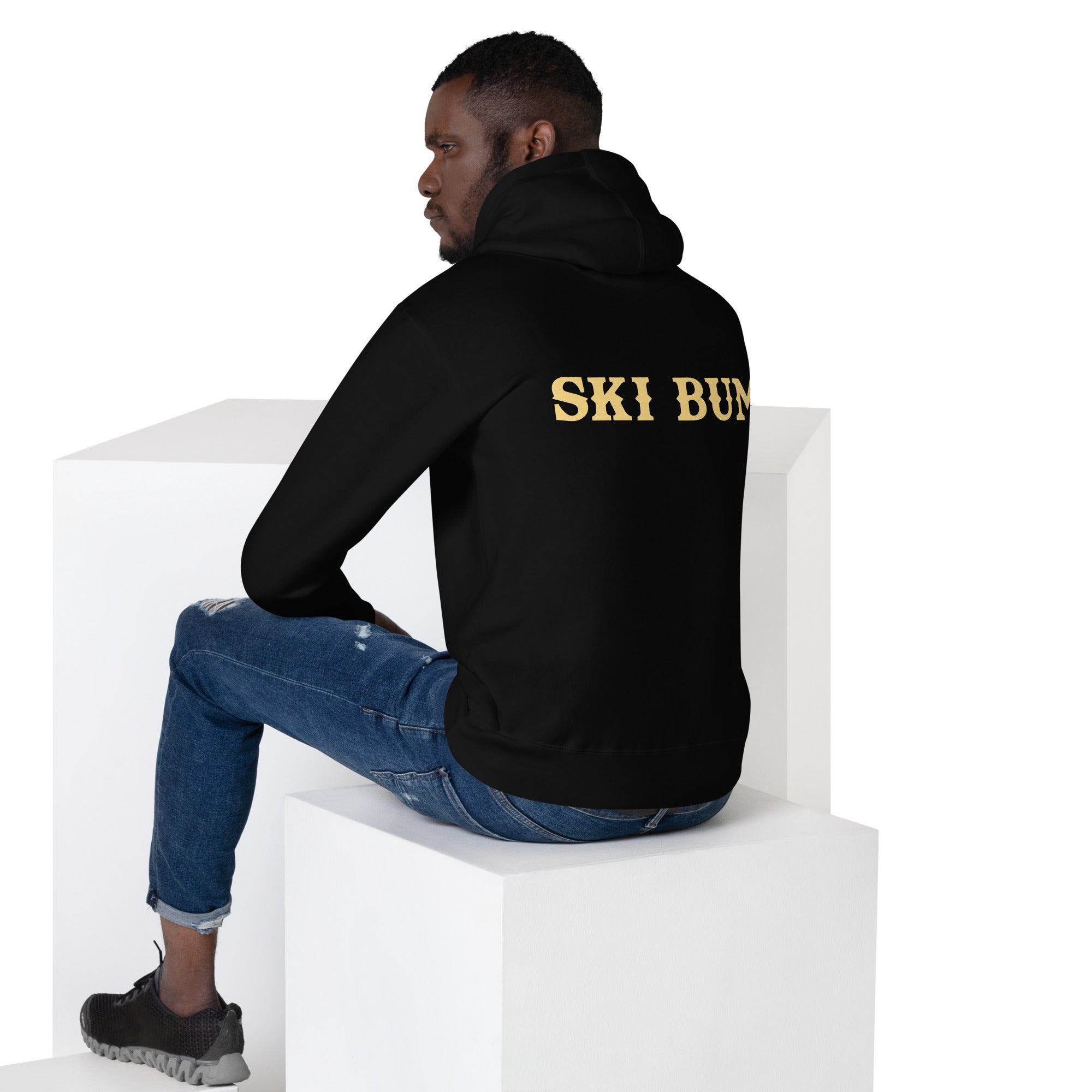 Unisex Cotton Hoodie Ski Bum light text (front & back)