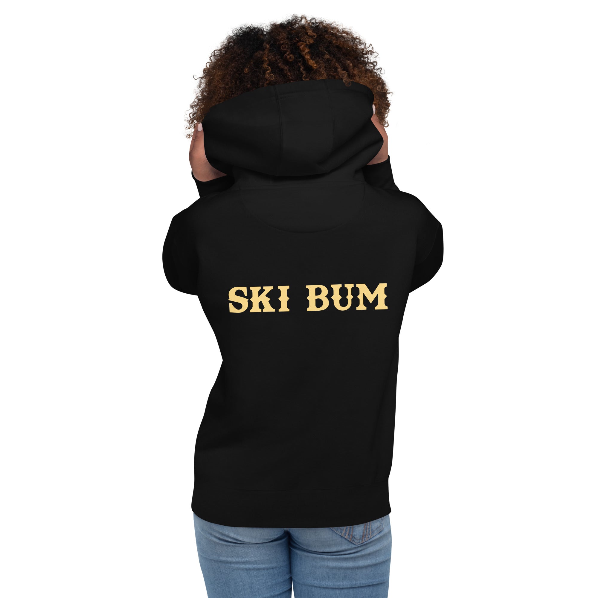 Unisex Cotton Hoodie Ski Bum light text (front & back)