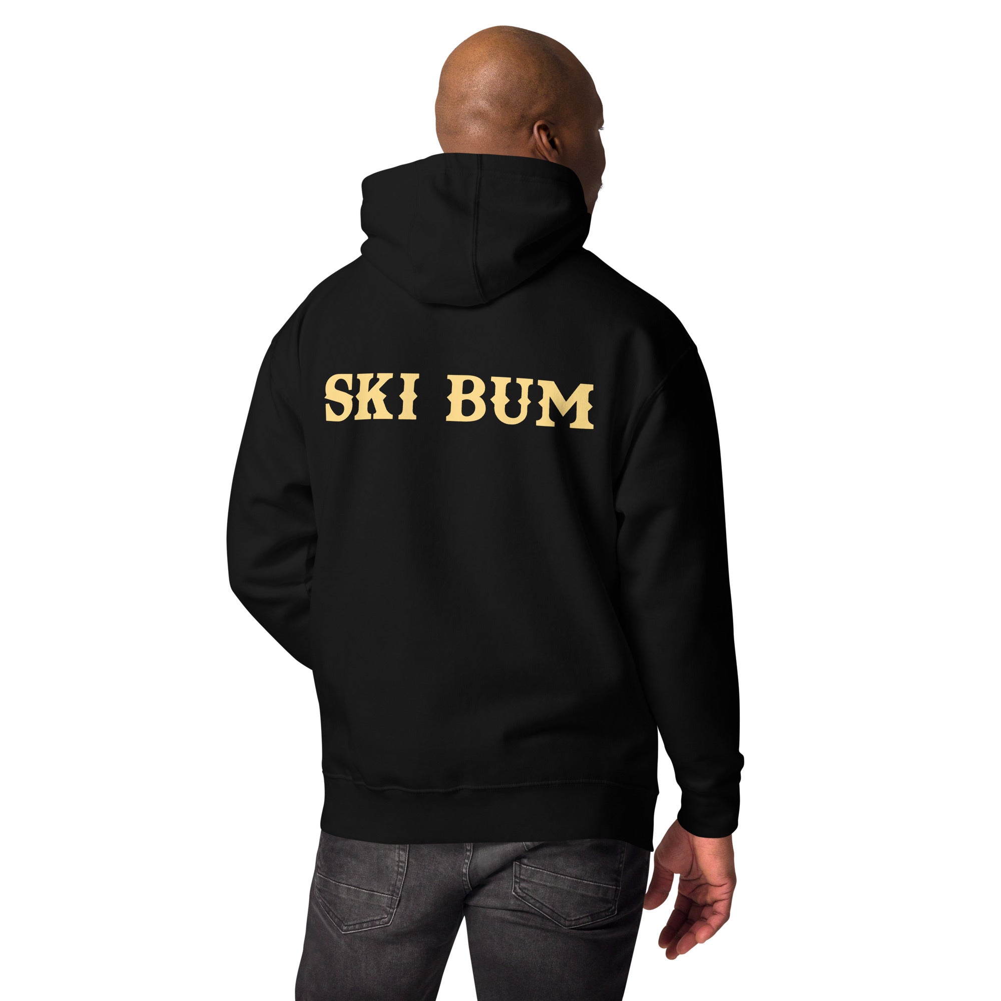 Sweat à capuche unisexe en coton Ski Bum texte clair (face & dos)