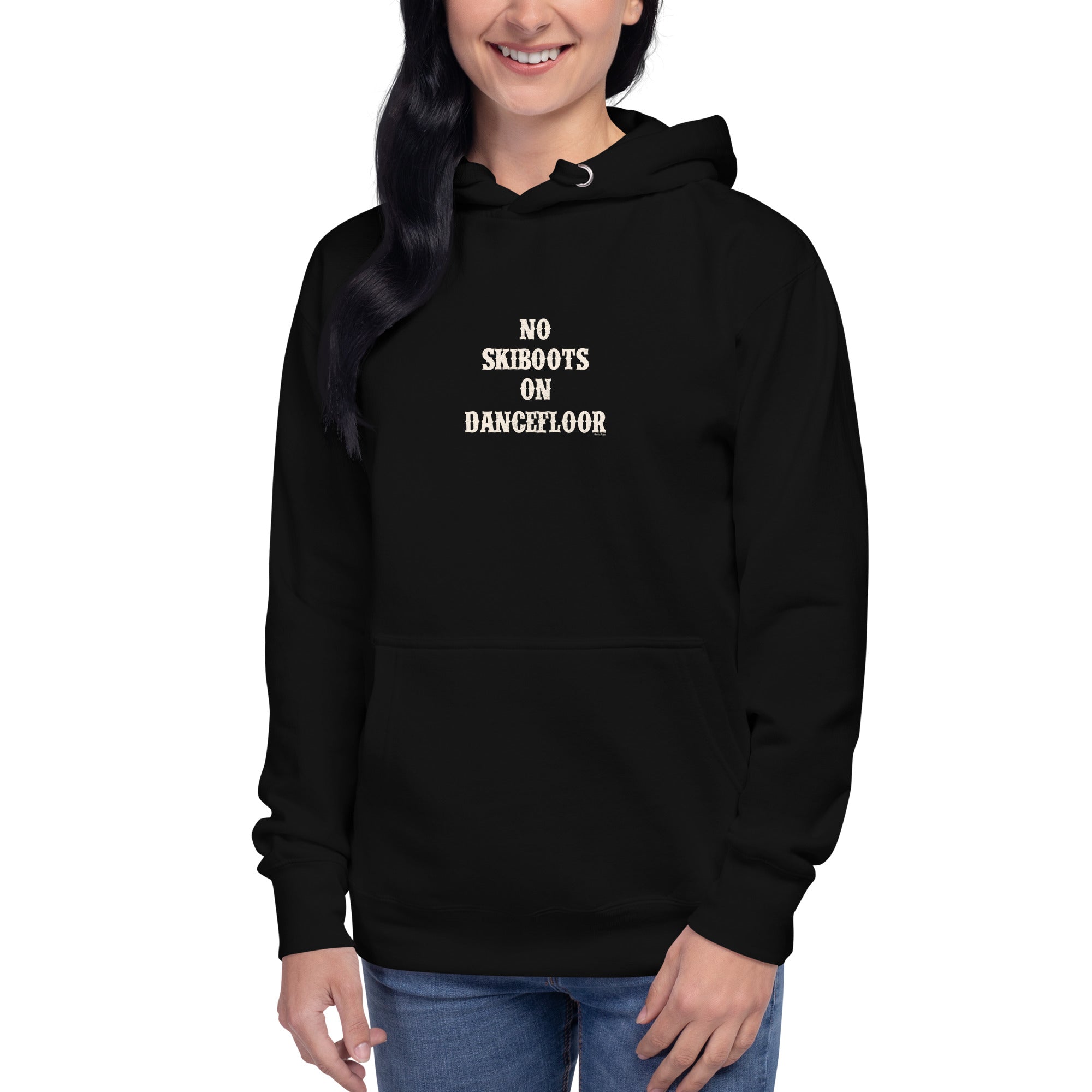 Unisex Cotton Hoodie No Skiboots on Dancefloor on dark colors