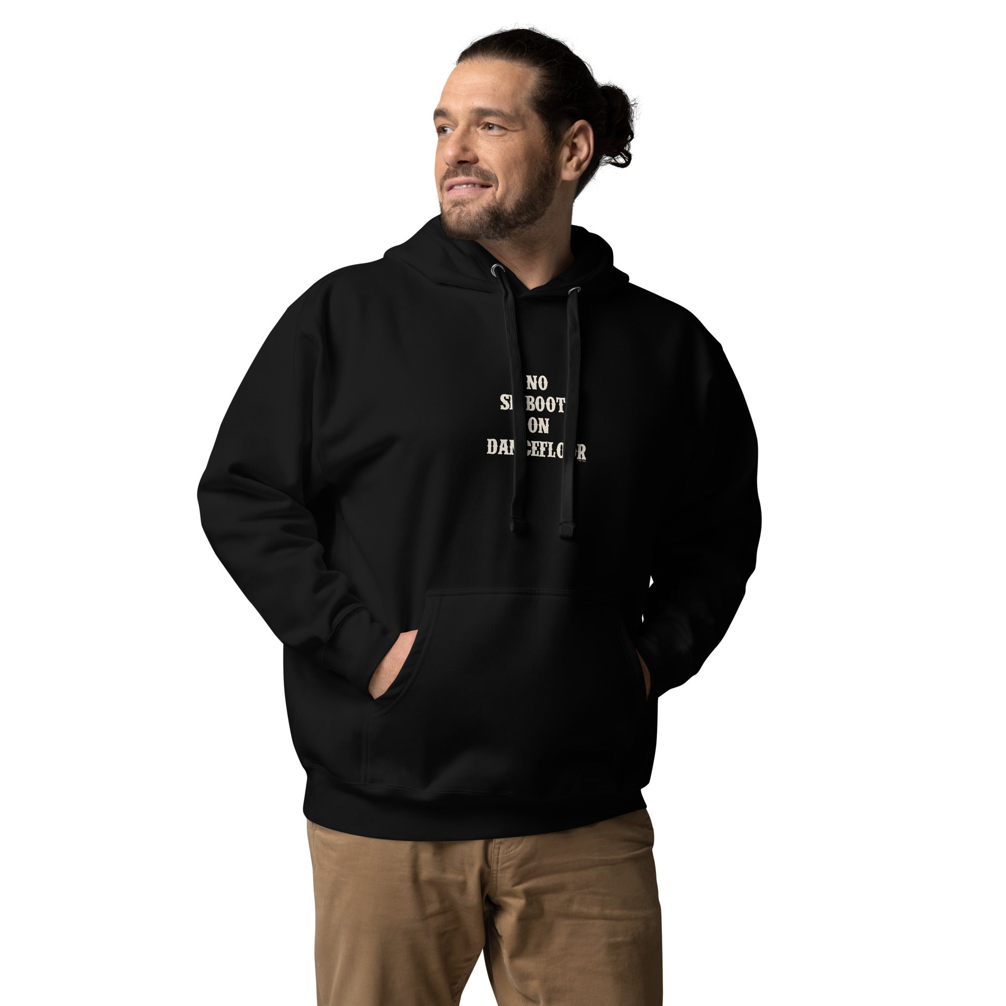 Unisex Cotton Hoodie No Skiboots on Dancefloor on dark colors