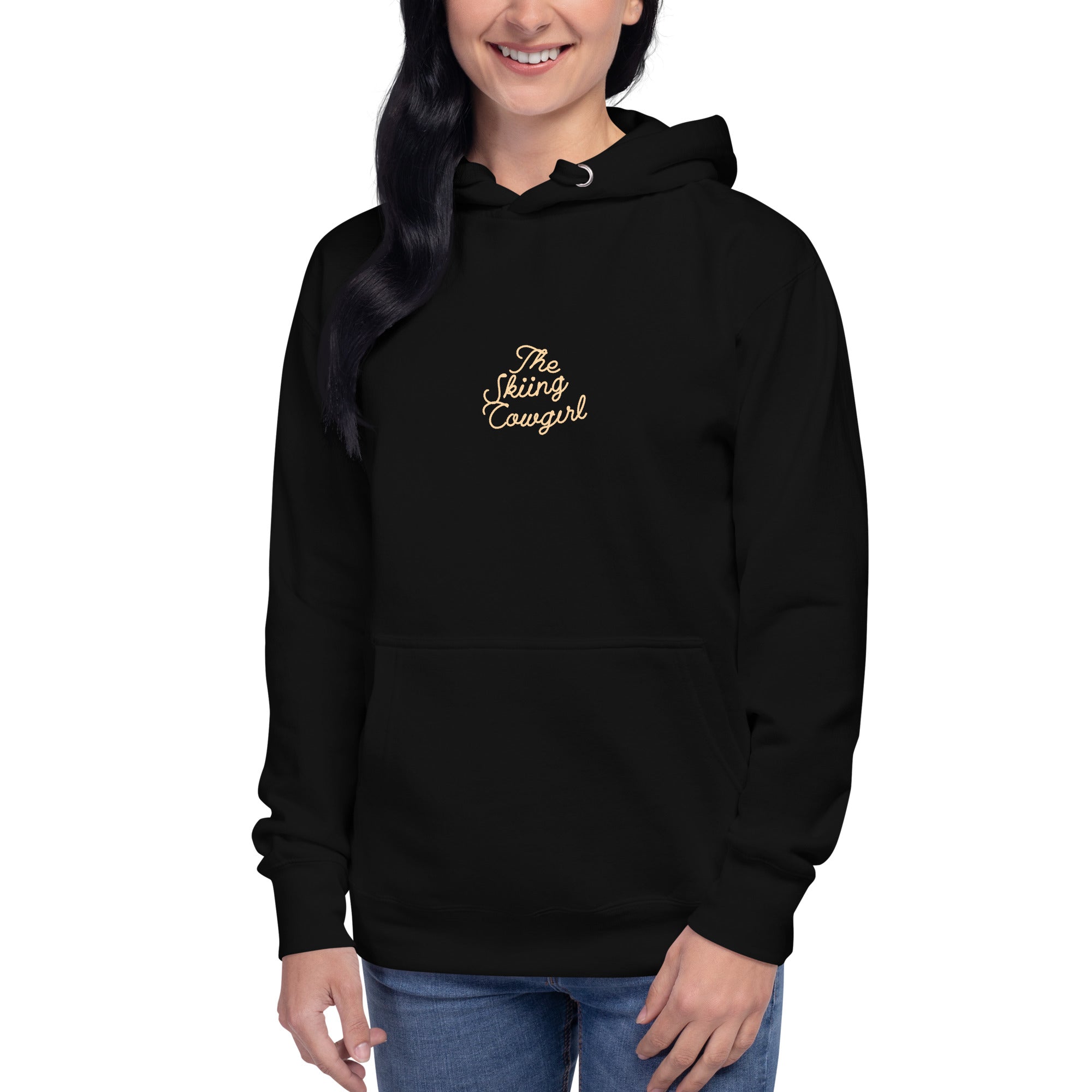 Unisex Cotton Hoodie The Skiing Cowgirl (front & back)