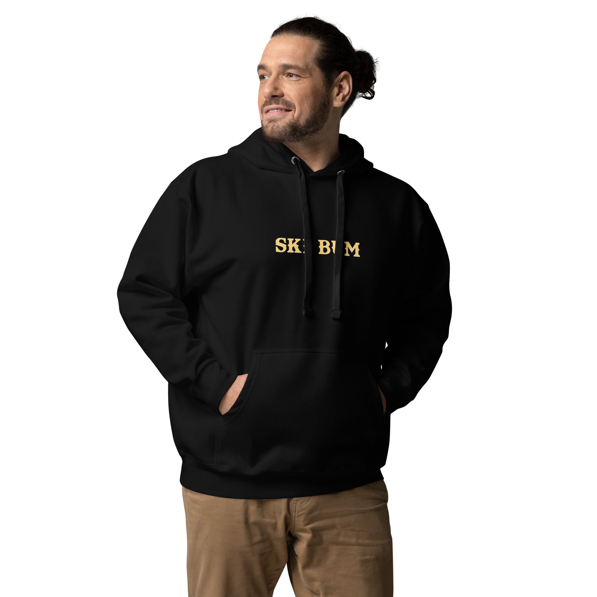 Unisex Cotton Hoodie Ski Bum light text (front & back)