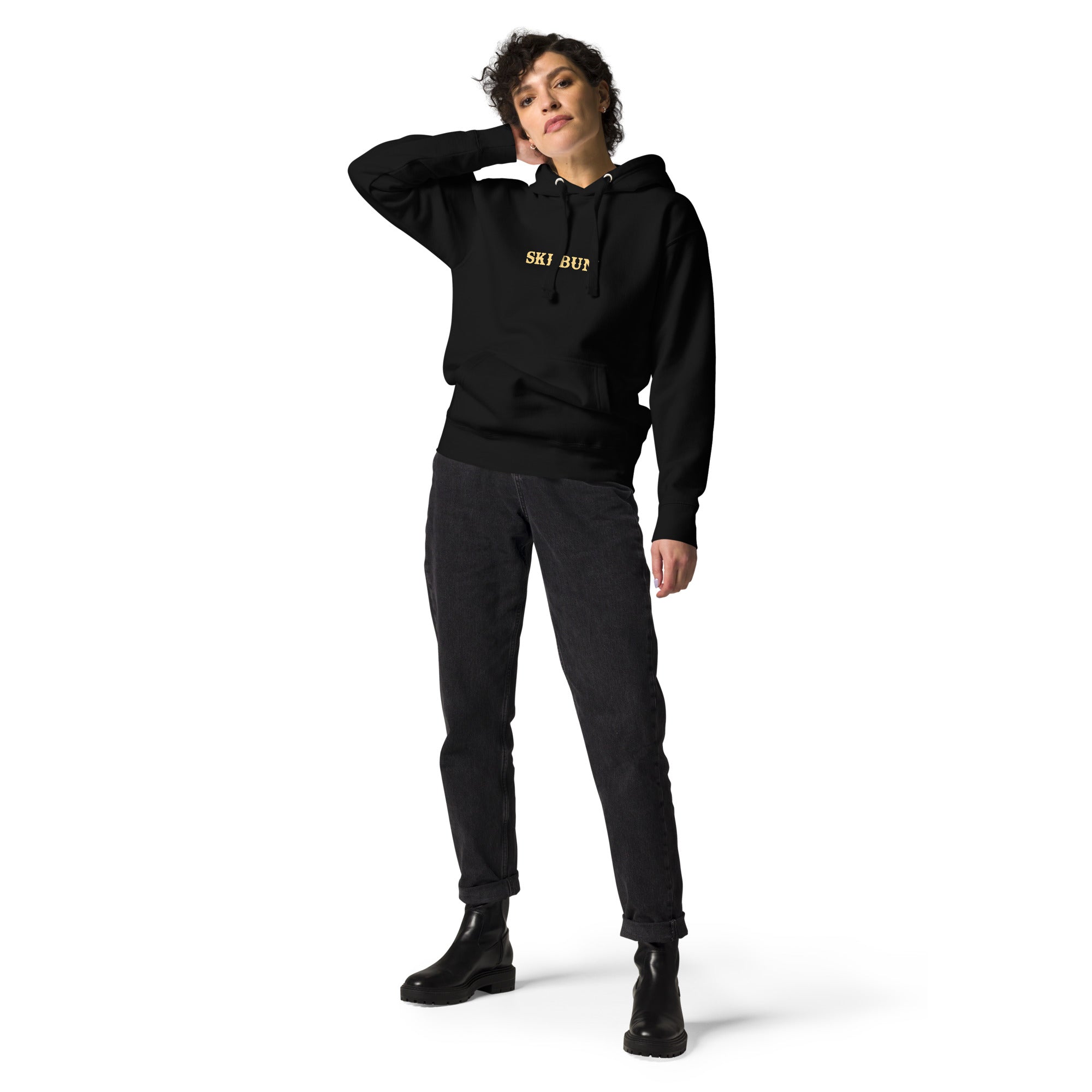 Unisex Cotton Hoodie Ski Bum light text (front & back)