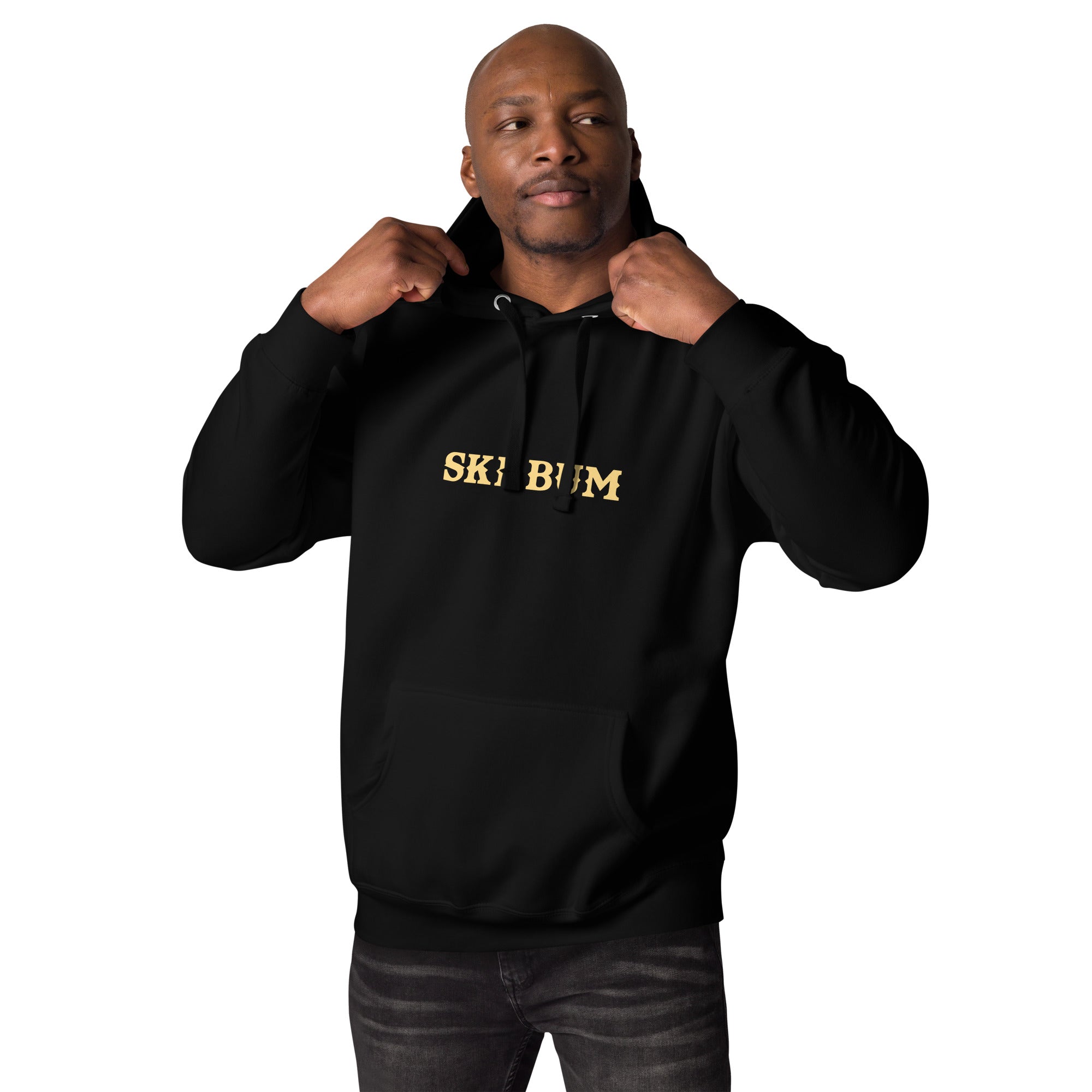 Unisex Cotton Hoodie Ski Bum light text (front & back)