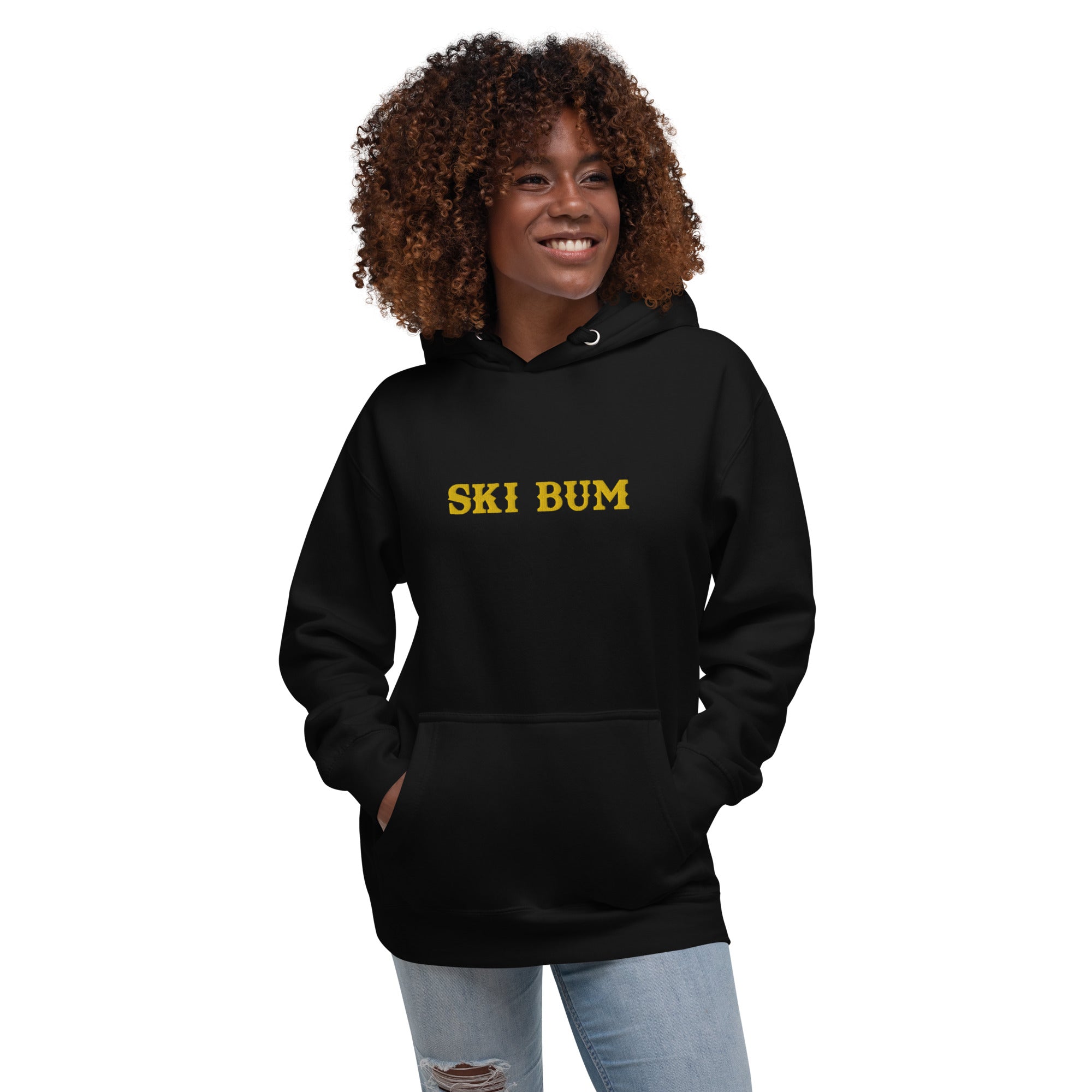 Unisex Cotton Hoodie Ski Bum Gold embroidered pattern