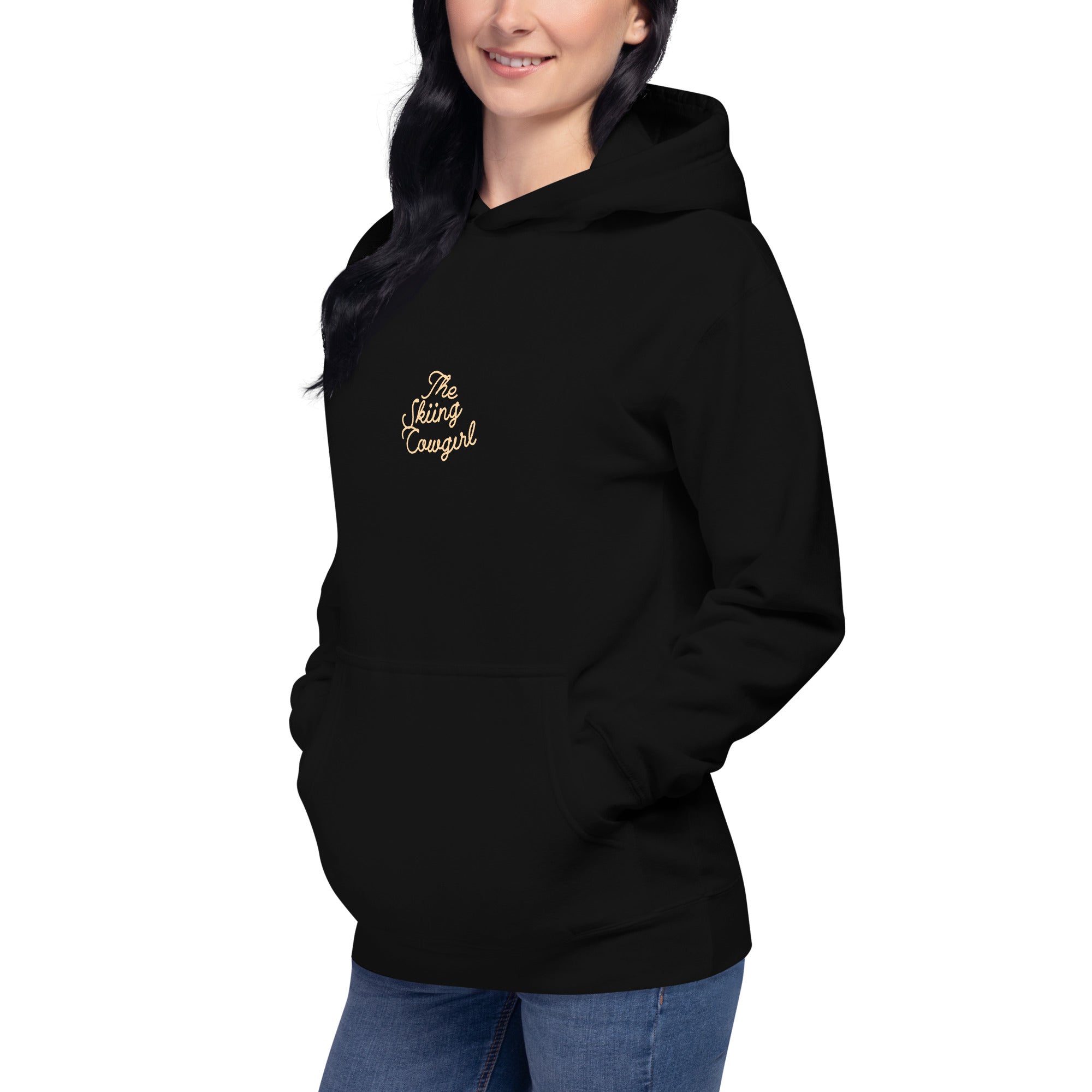 Unisex Cotton Hoodie The Skiing Cowgirl (front & back)