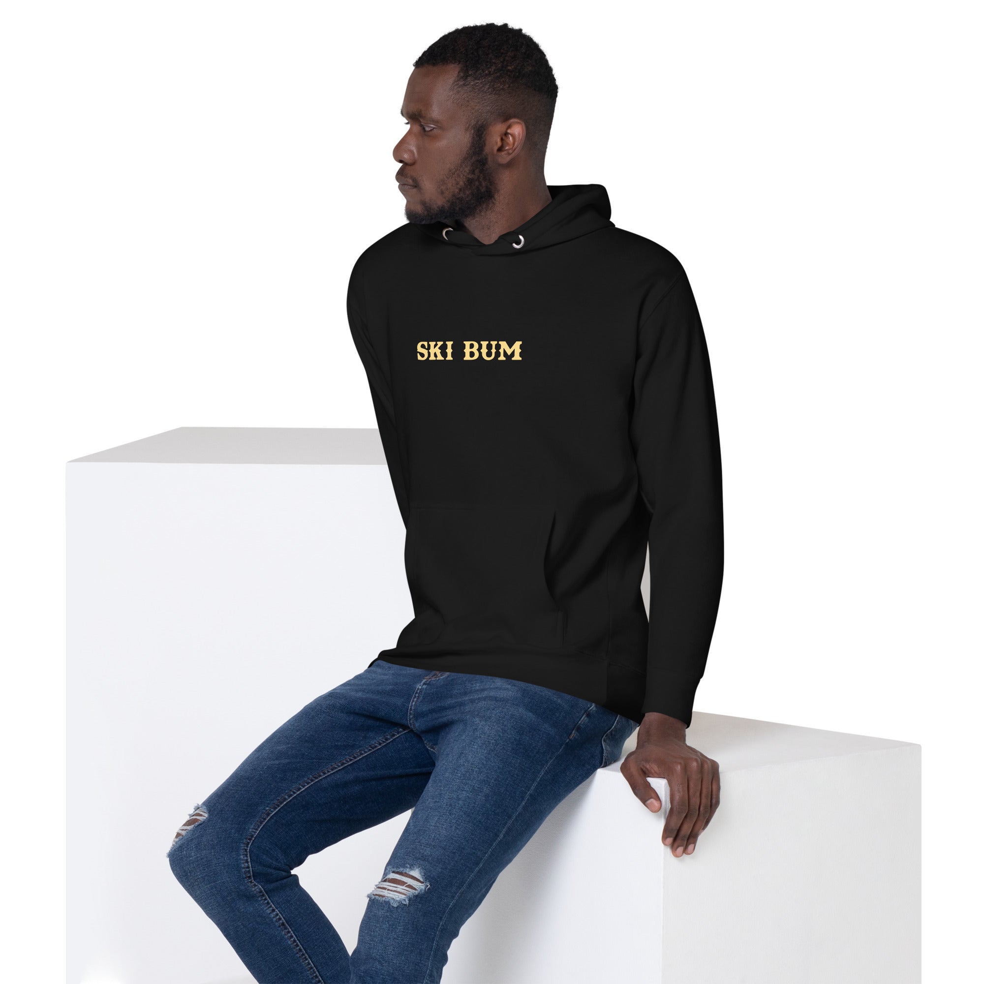 Unisex Cotton Hoodie Ski Bum light text (front & back)