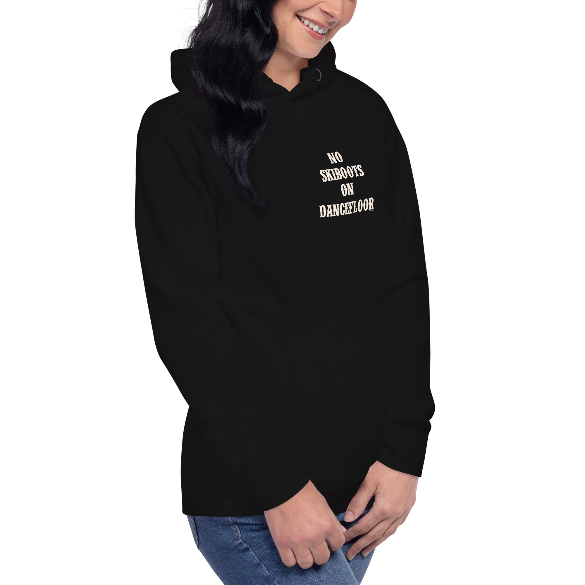 Unisex Cotton Hoodie No Skiboots on Dancefloor on dark colors