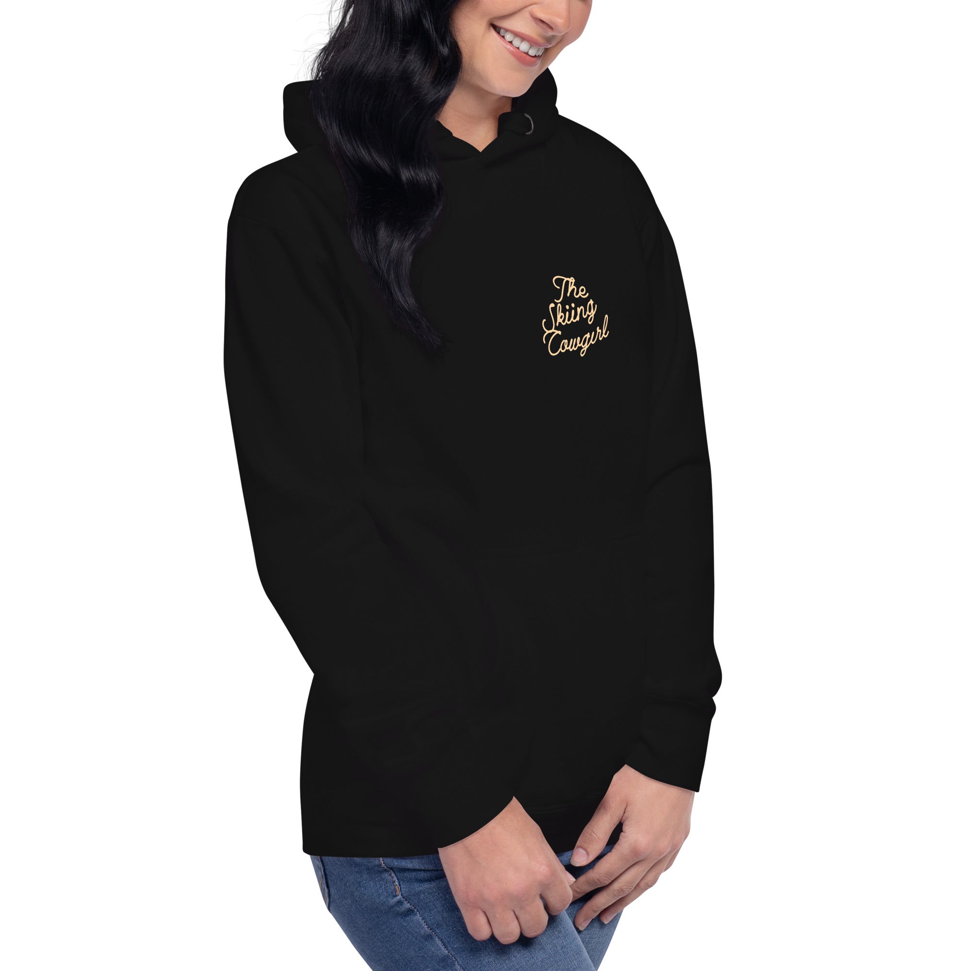 Unisex Cotton Hoodie The Skiing Cowgirl (front & back)