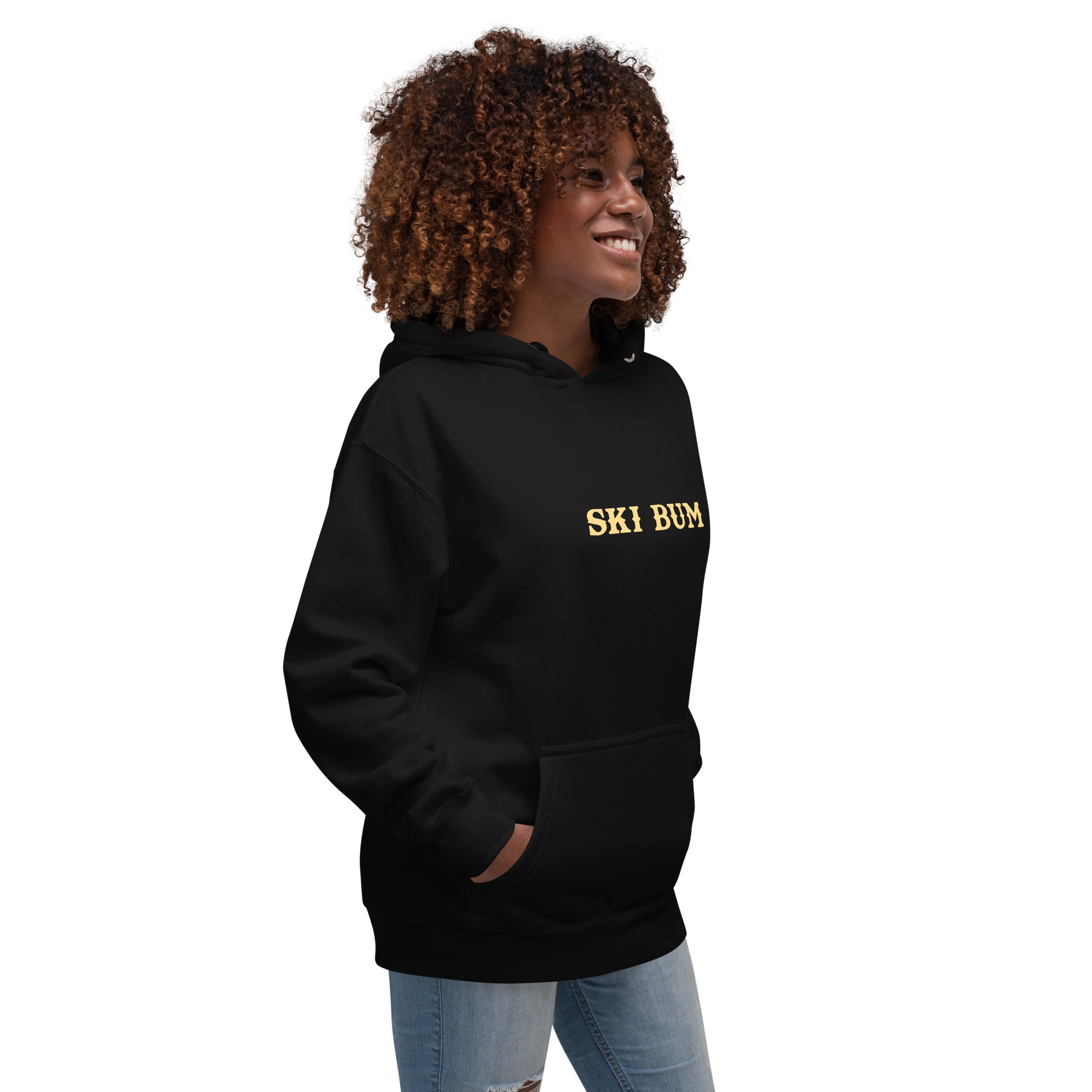 Unisex Cotton Hoodie Ski Bum light text (front & back)