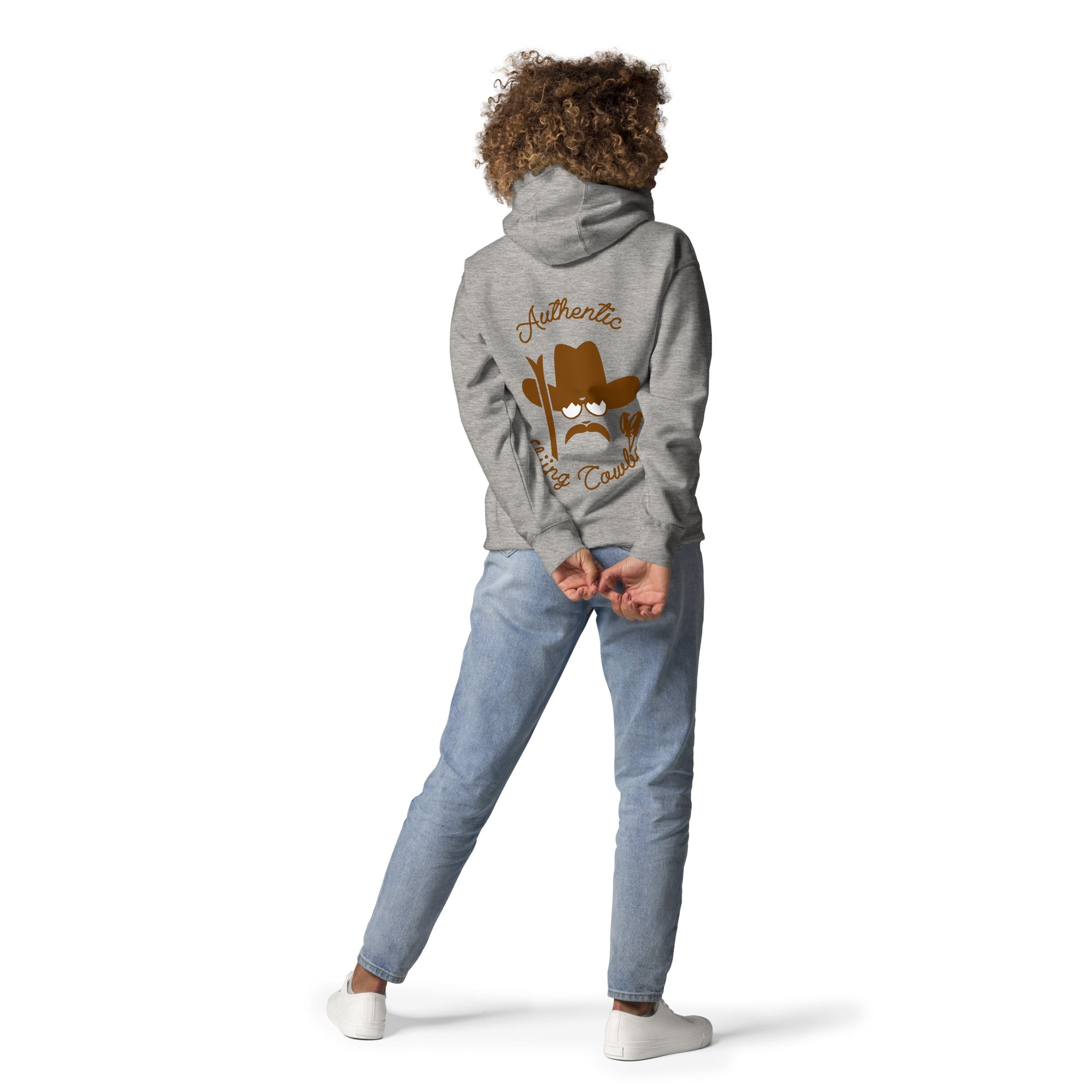 Unisex Cotton Hoodie Authentic Skiing Cowboy Brown (front & back)