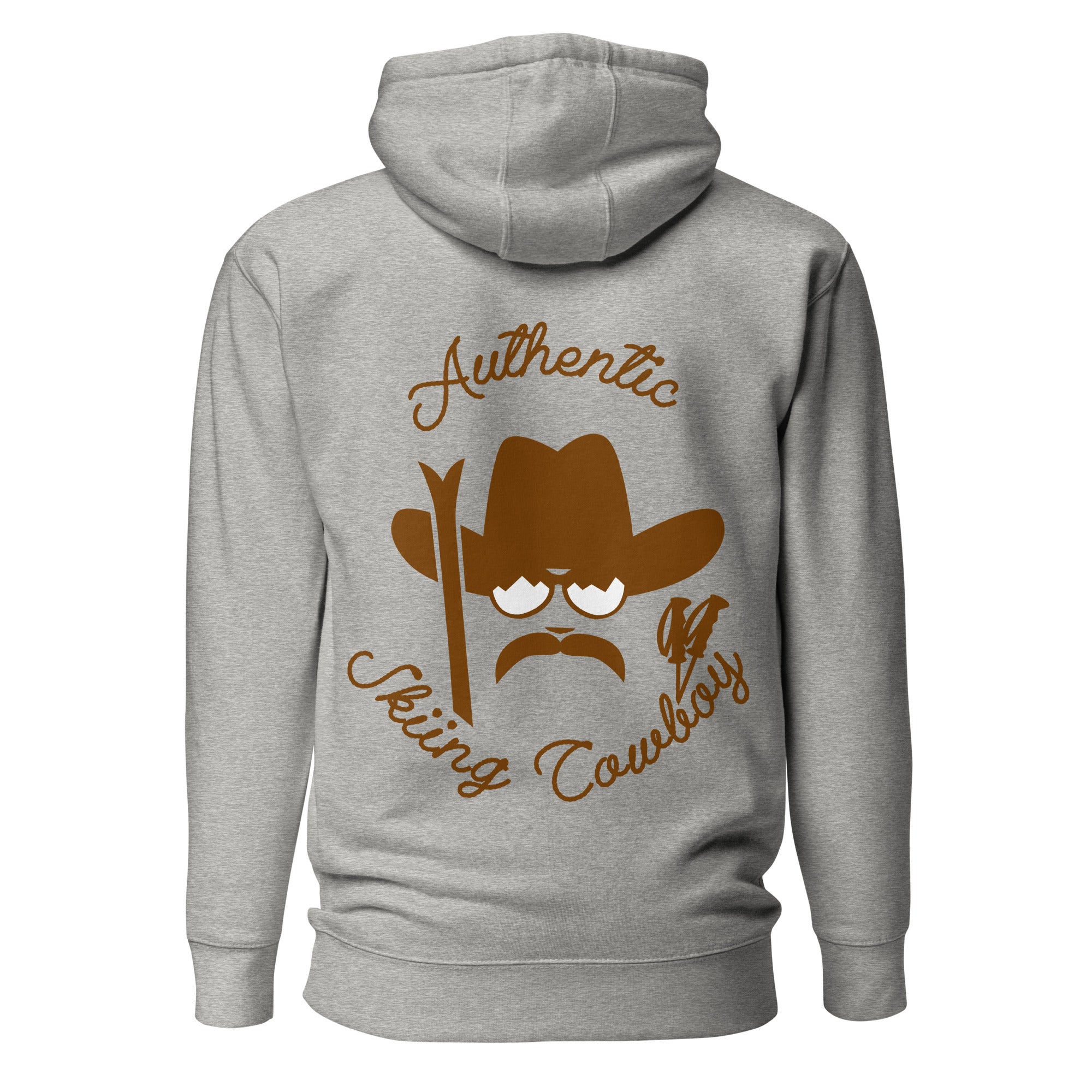 Unisex Cotton Hoodie Authentic Skiing Cowboy Brown (front & back)