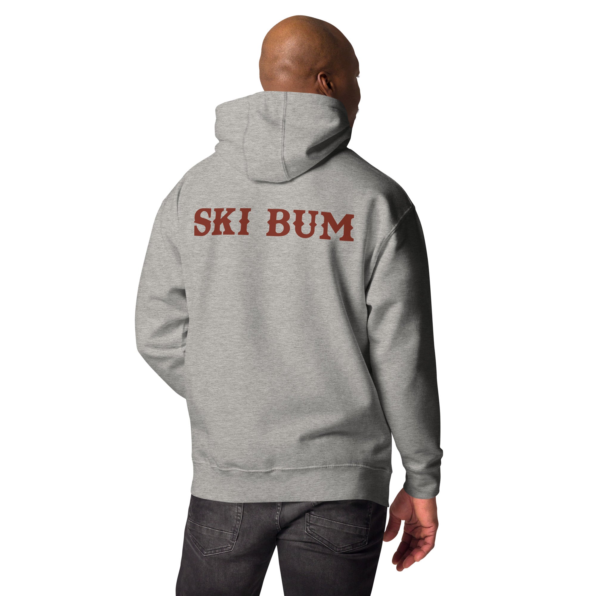 Sweat à capuche unisexe en coton Ski Bum texte foncé (face & dos)