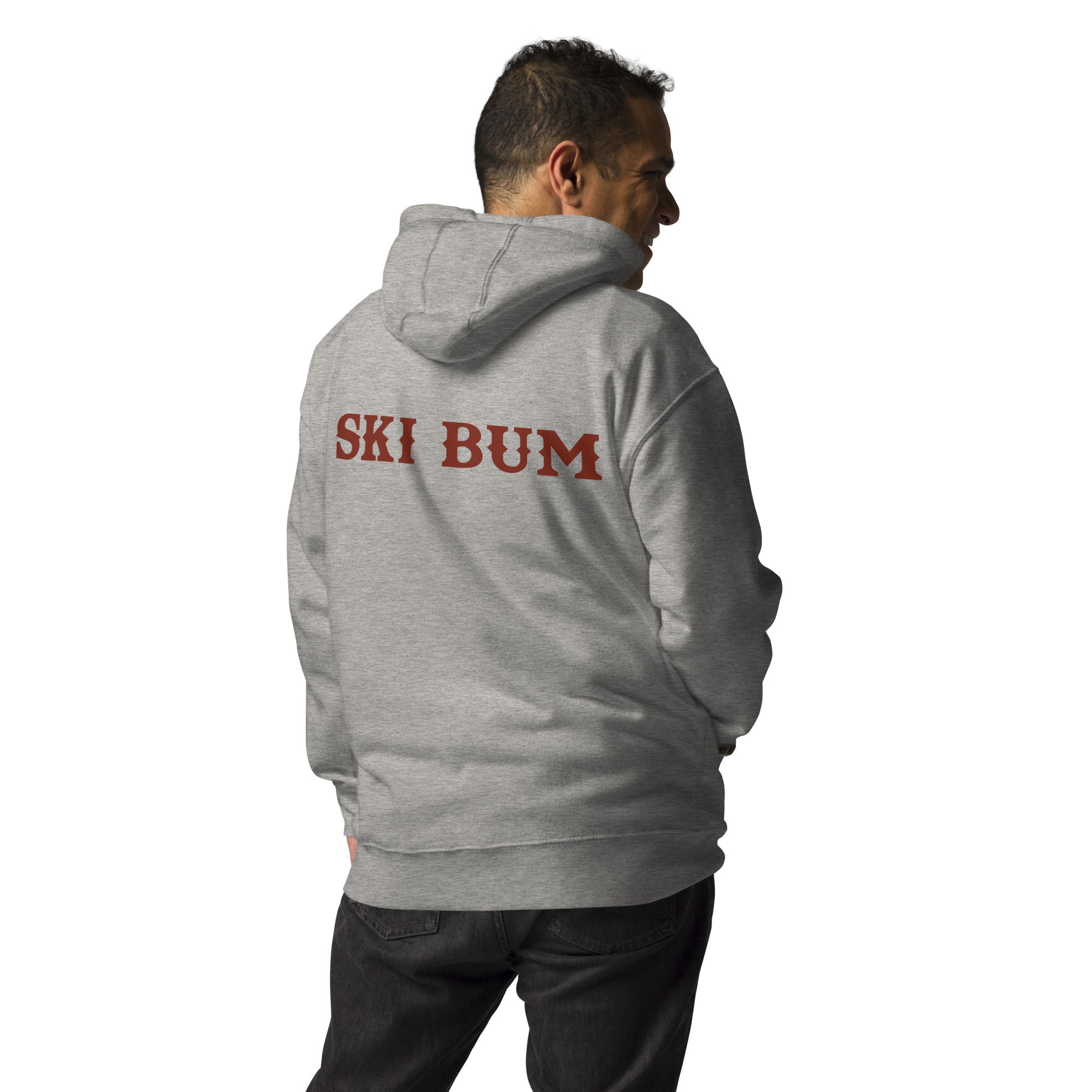 Unisex Cotton Hoodie Ski Bum dark text (front & back)