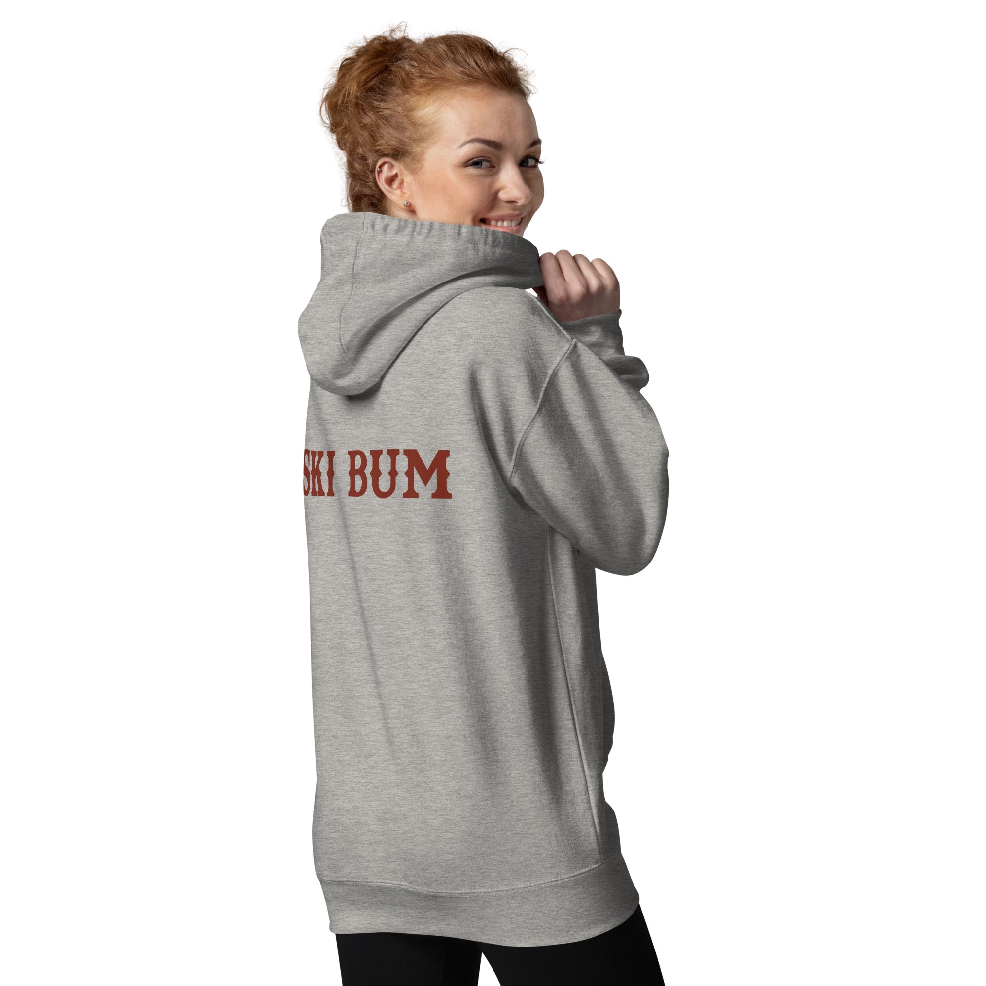 Unisex Cotton Hoodie Ski Bum dark text (front & back)