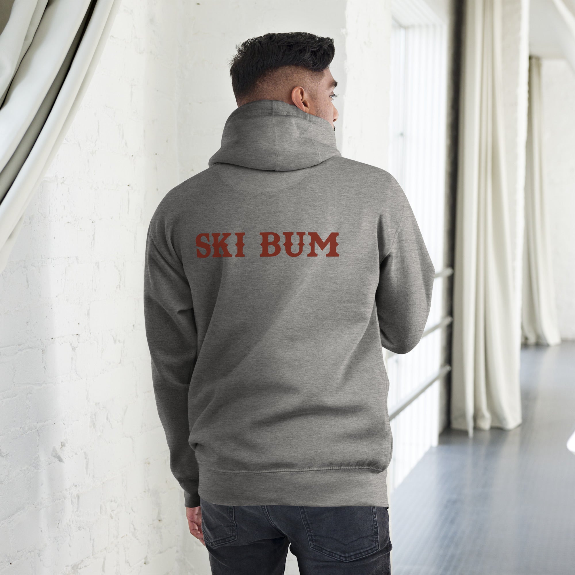 Unisex Cotton Hoodie Ski Bum dark text (front & back)