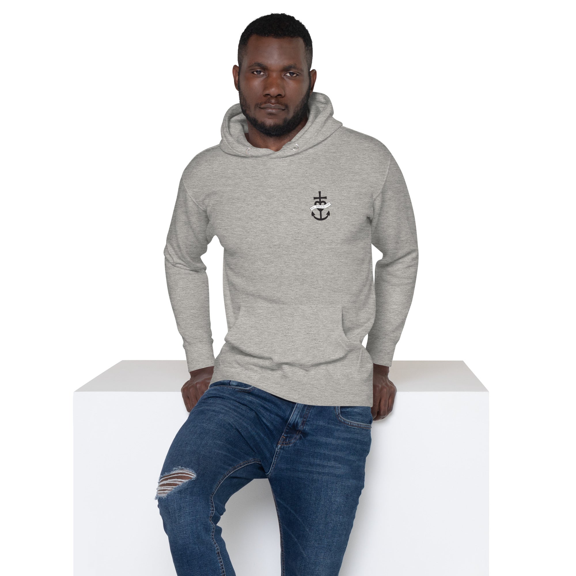 Sweat à capuche unisexe en coton Oh Bonne Mer 1 (face & dos) avec grand motif dans le dos