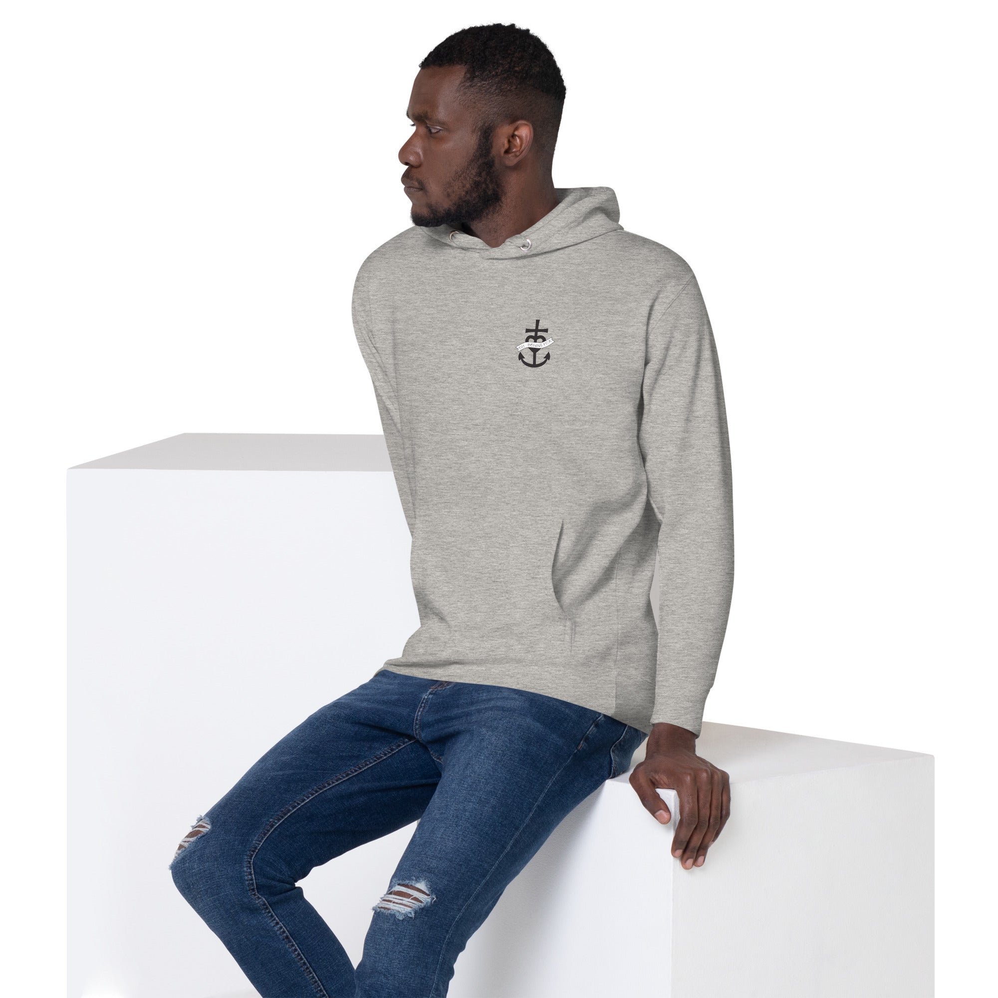 Sweat à capuche unisexe en coton Oh Bonne Mer 1 (face & dos) avec grand motif dans le dos