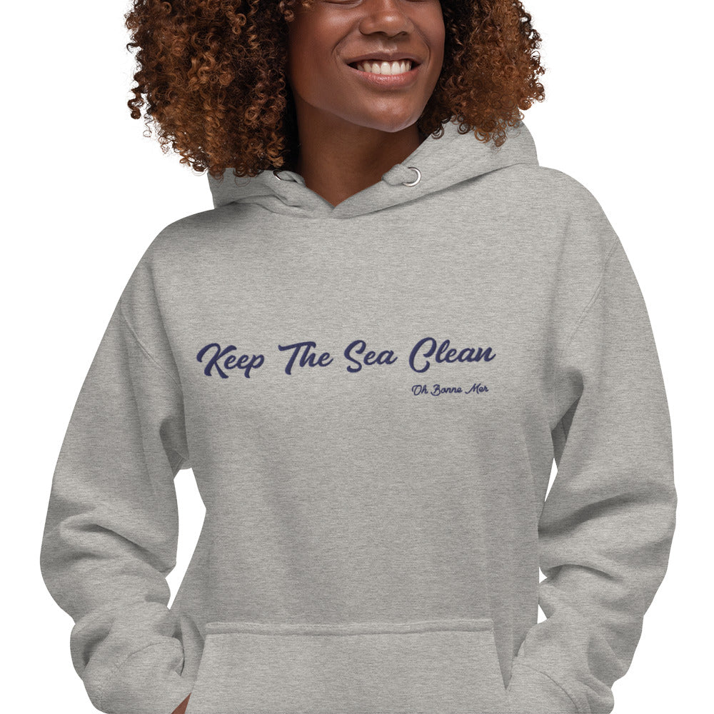 Unisex Cotton Hoodie Keep The Sea Clean large navy embroidered pattern