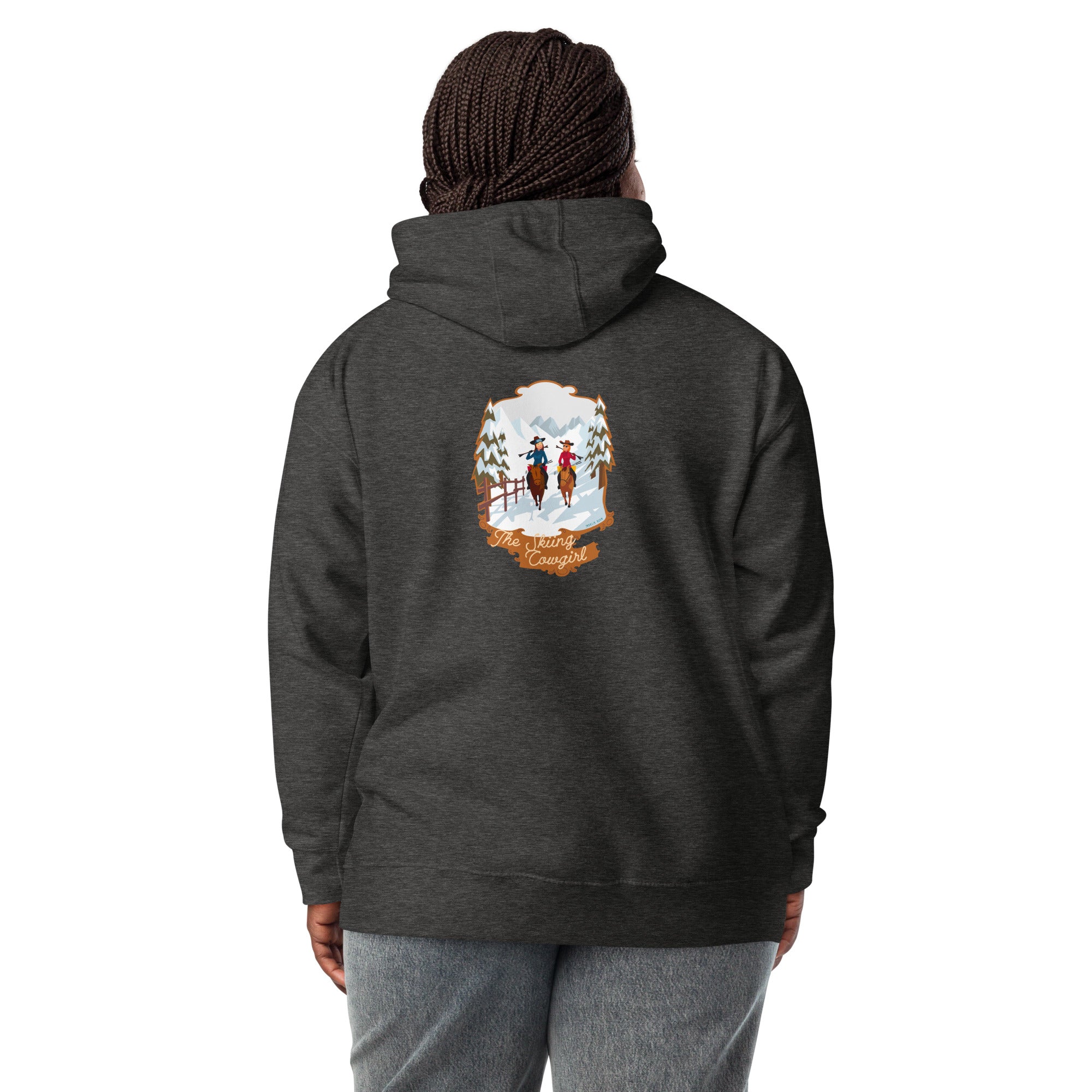 Unisex Cotton Hoodie The Skiing Cowgirl (front & back)