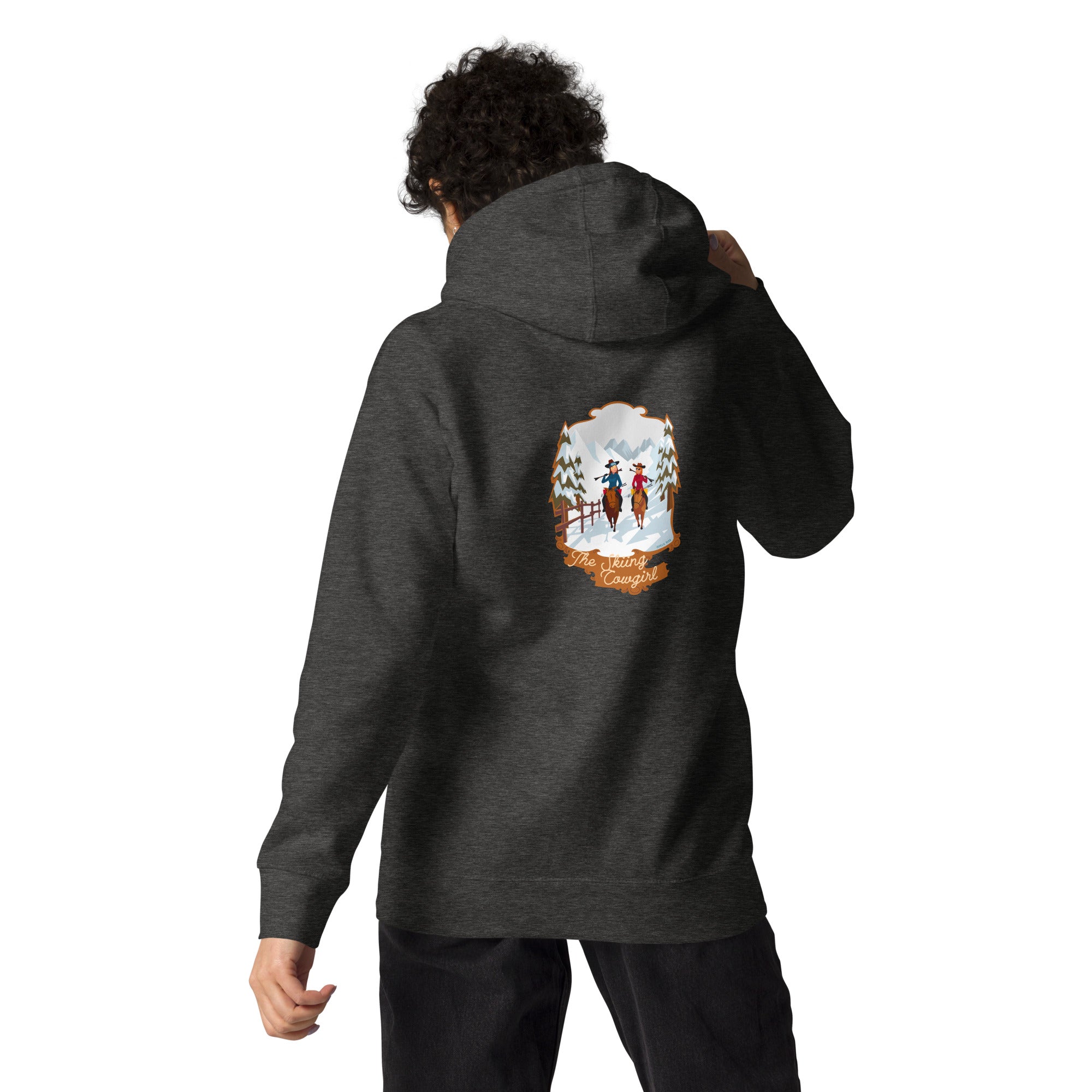 Unisex Cotton Hoodie The Skiing Cowgirl (front & back)