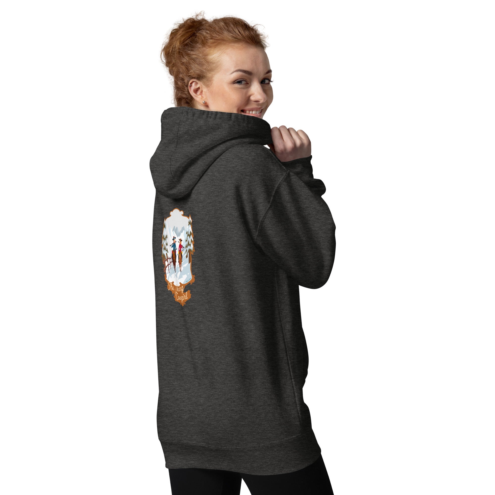 Unisex Cotton Hoodie The Skiing Cowgirl (front & back)