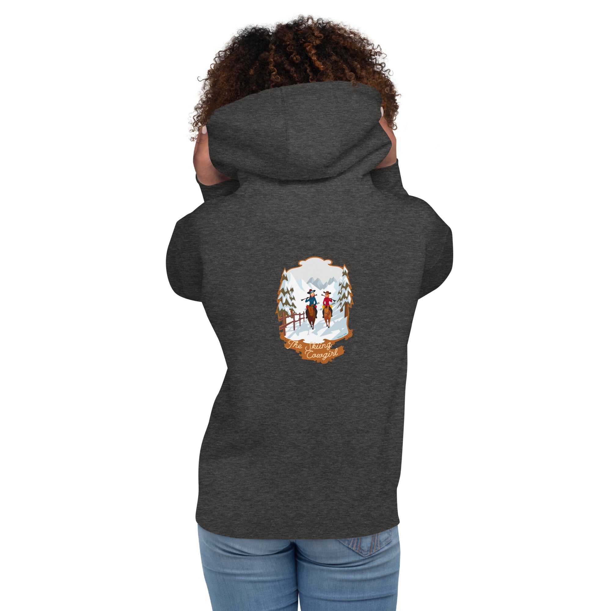 Unisex Cotton Hoodie The Skiing Cowgirl (front & back)